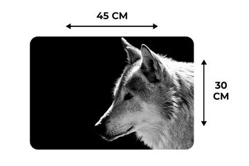 Platzset, Wildlife - Wolf - Schwarz - Weiß, MuchoWow, (6-St), Platzset, Platzdecken, Platzmatte, Tischmatten, Schmutzabweisend