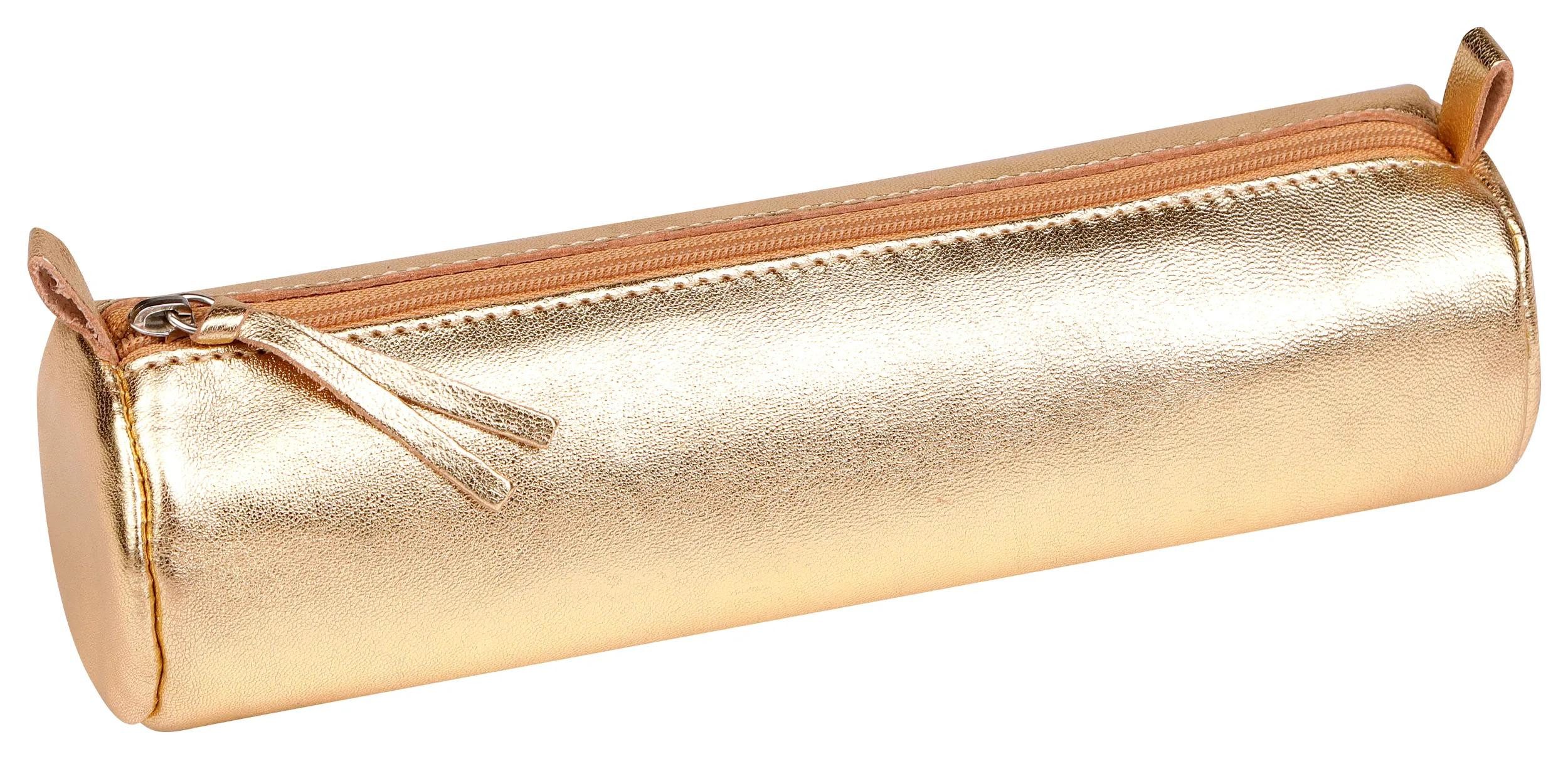 CLAIREFONTAINE Organizer 4x Schlampermäppchen Leder Cuirisé rund Ø5,5x22cm Golden 8692C, LEDER TASCHEN & LEDERWAREN