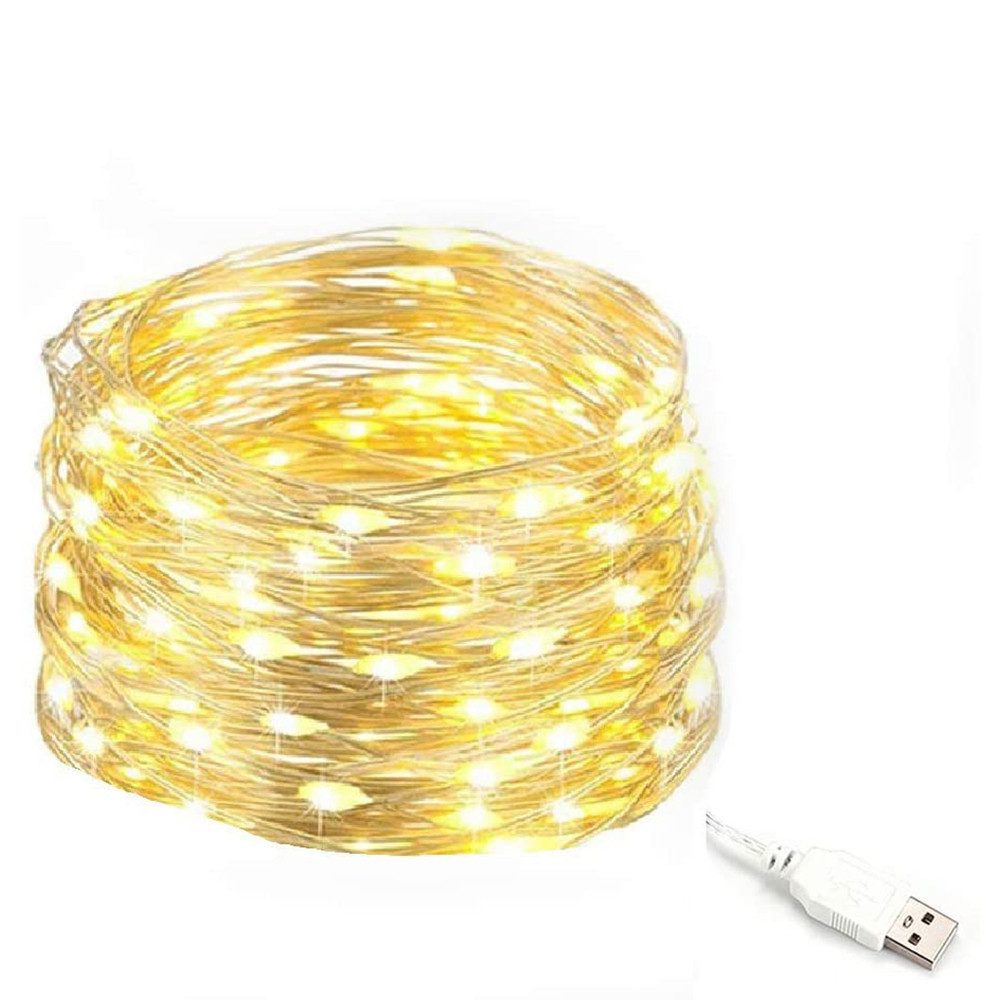 Salcar LED-Lichterkette 10m LED Lichterkette Outdoor Indoor USB Kupferdraht Weihnachtsdeko, Warmweiß
