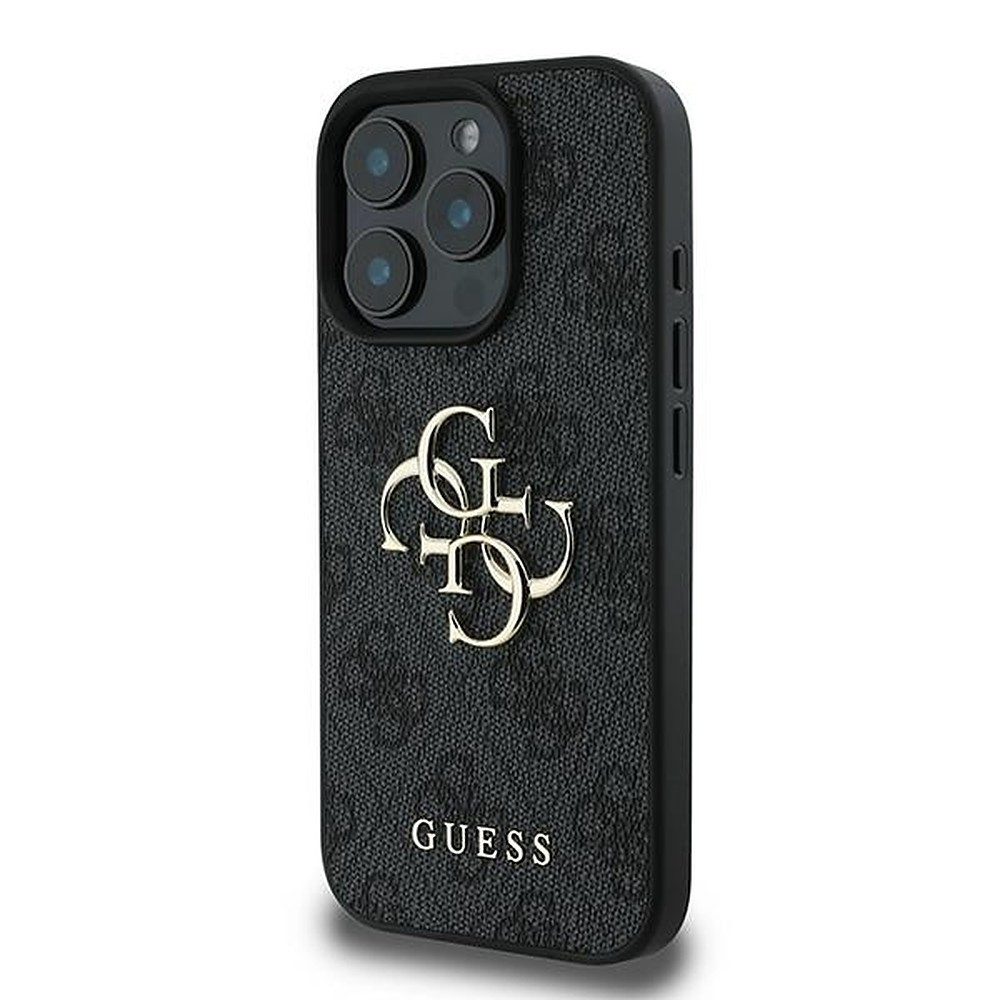 Guess Handyhülle Schutzhülle Rückschale, 4G-Logo-Print, goldfarbene Plakette, Kameraschutz