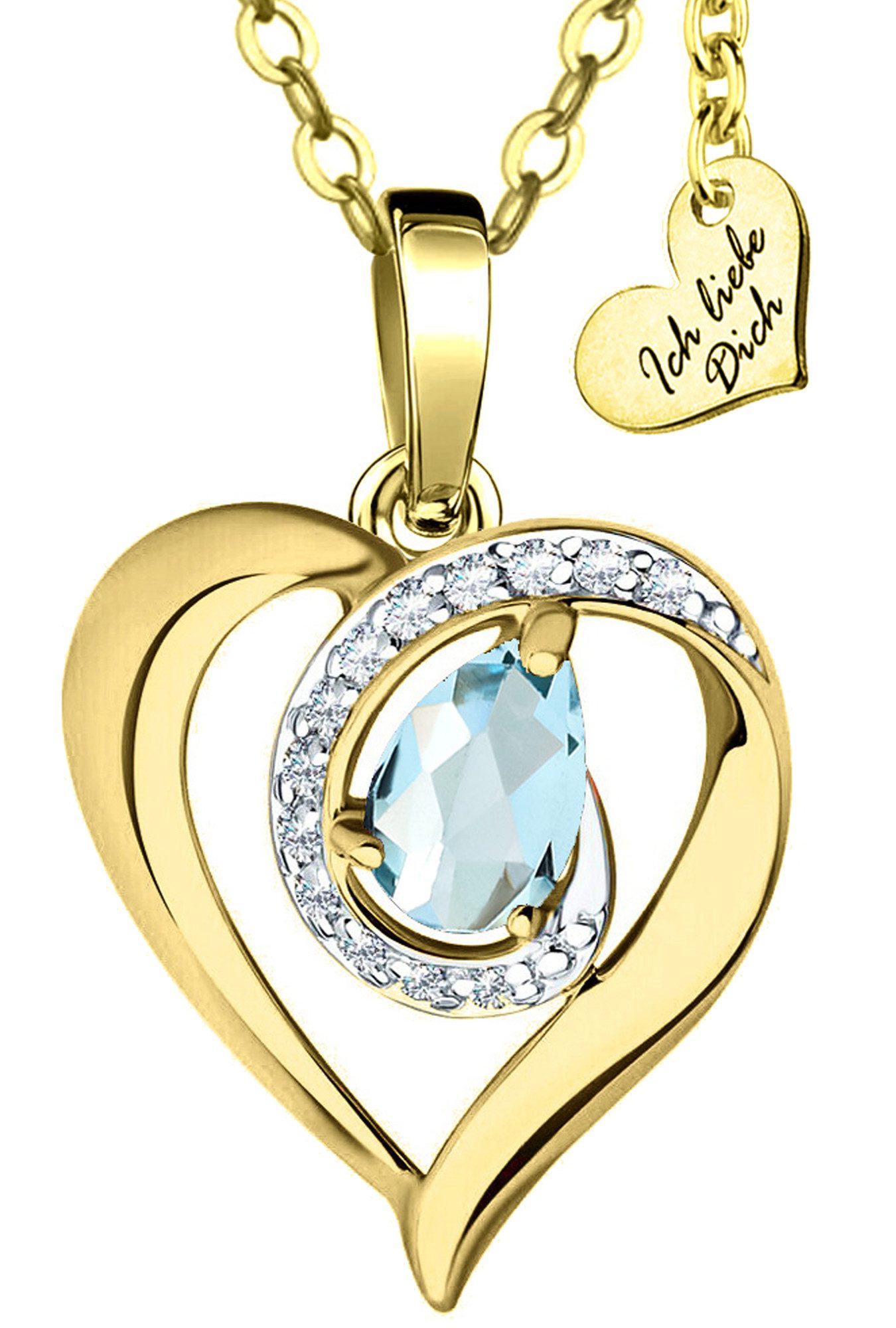 Limana Herzkette echter Blau-Topas Edelstein Kette mit Herz Anhänger 925 Silber (inkl. Geschenkdose u. Tasche vergoldete Goldkette Weihnachtsgeschenk), Liebesgeschenk Liebe Geschenk für Sie Frauen Damen Freundin Mutter Oma