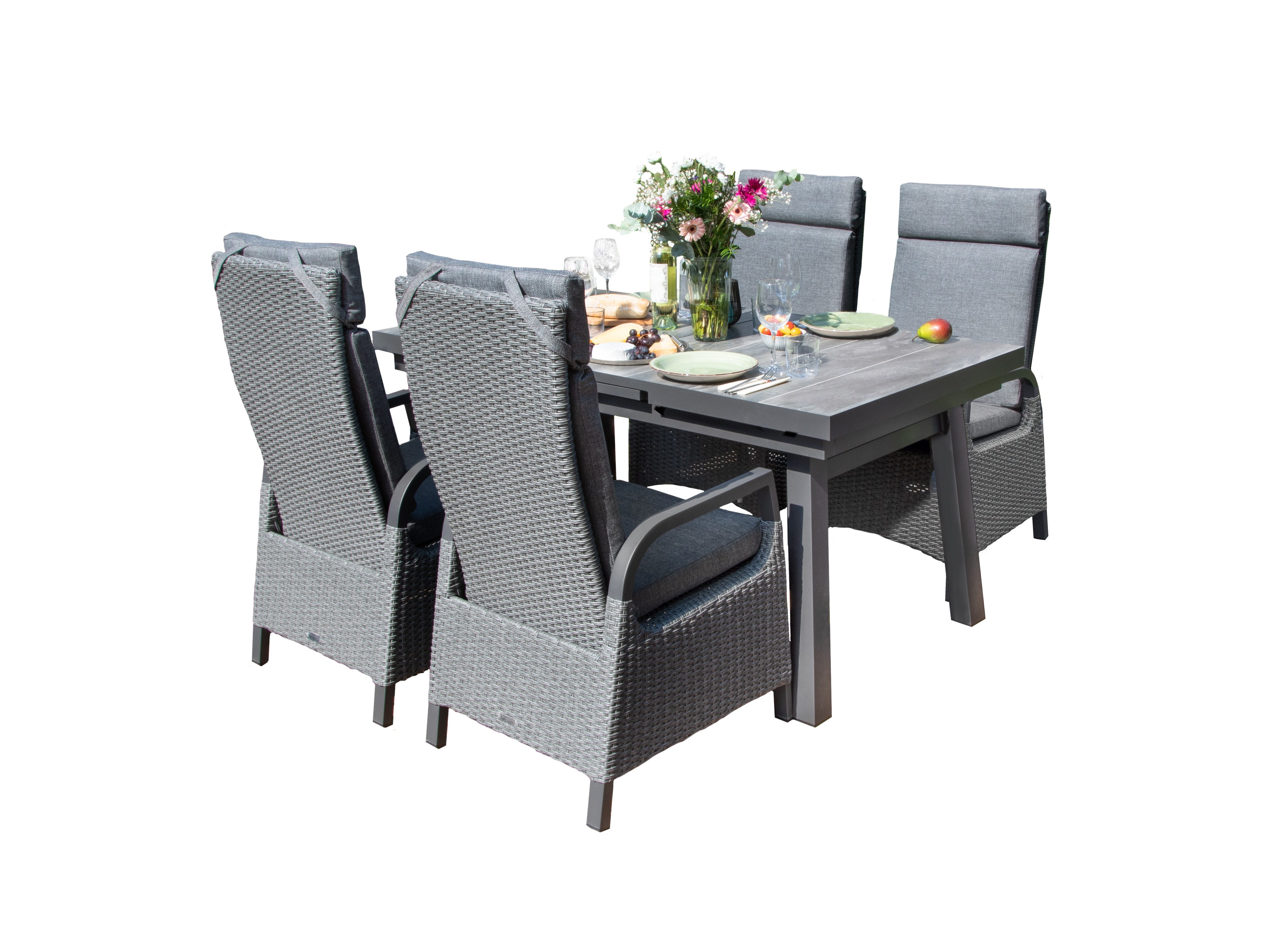 bellavista - Home&Garden® Gartenlounge-Set Gartenmöbel-Set Sydney 4 Hochlehner & Ausziehtisch Keramik, (Set, 5-tlg., 1x Tisch 4x Hochlehner Gartenstühle), Aluminium, für 4 Personen, Ausziehtisch, wetterfest - Garten, Terrasse