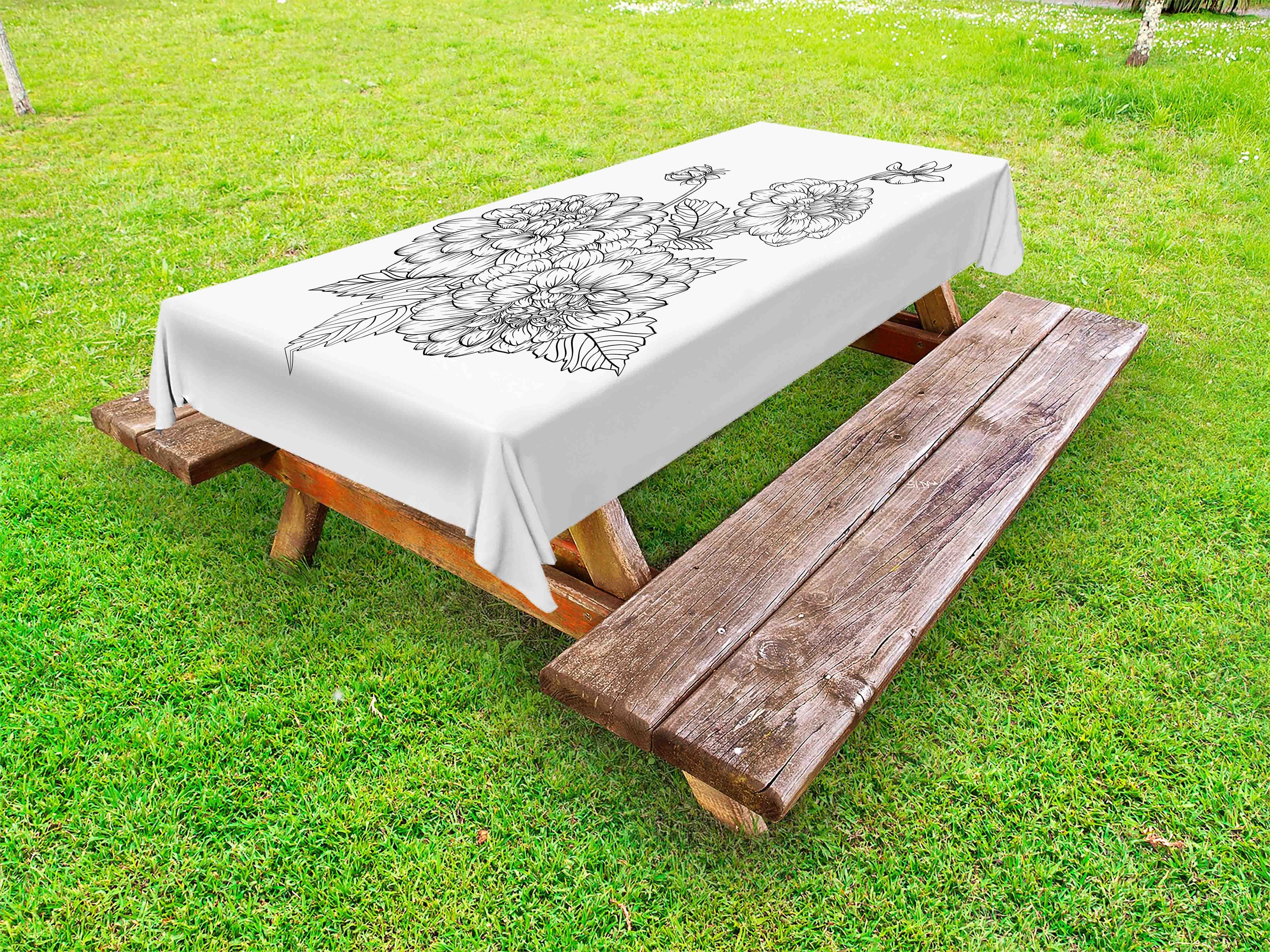 Abakuhaus Tischdecke dekorative waschbare Picknick-Tischdecke, Dahlie Blumen-Blumenstrauß Monochrome