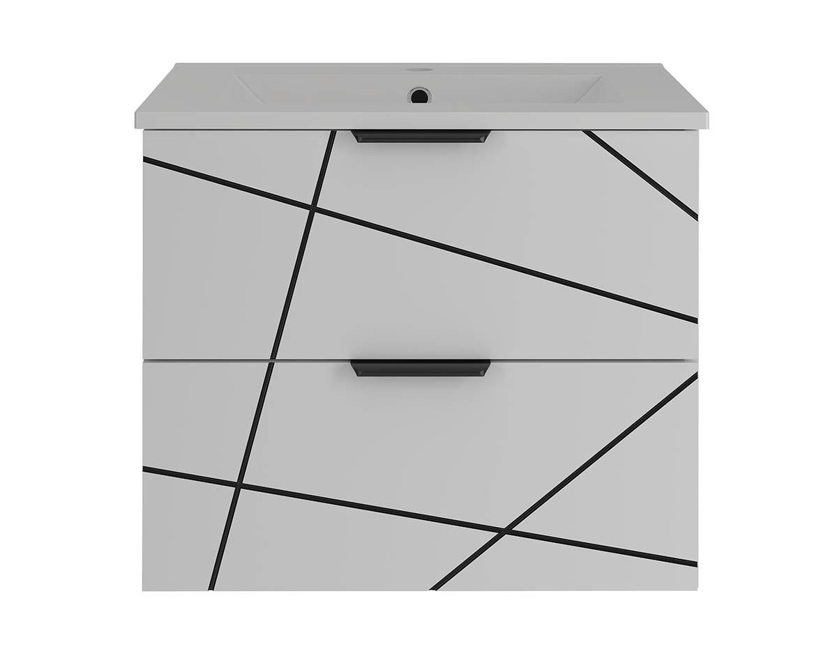 einfachgutemoebel Waschtisch-Set Waschtisch 60cm STRIATA, Matt-Weiß mit Einbaubecken, (Badmöbel Set, 1-St., Waschtisch Unterschrank)