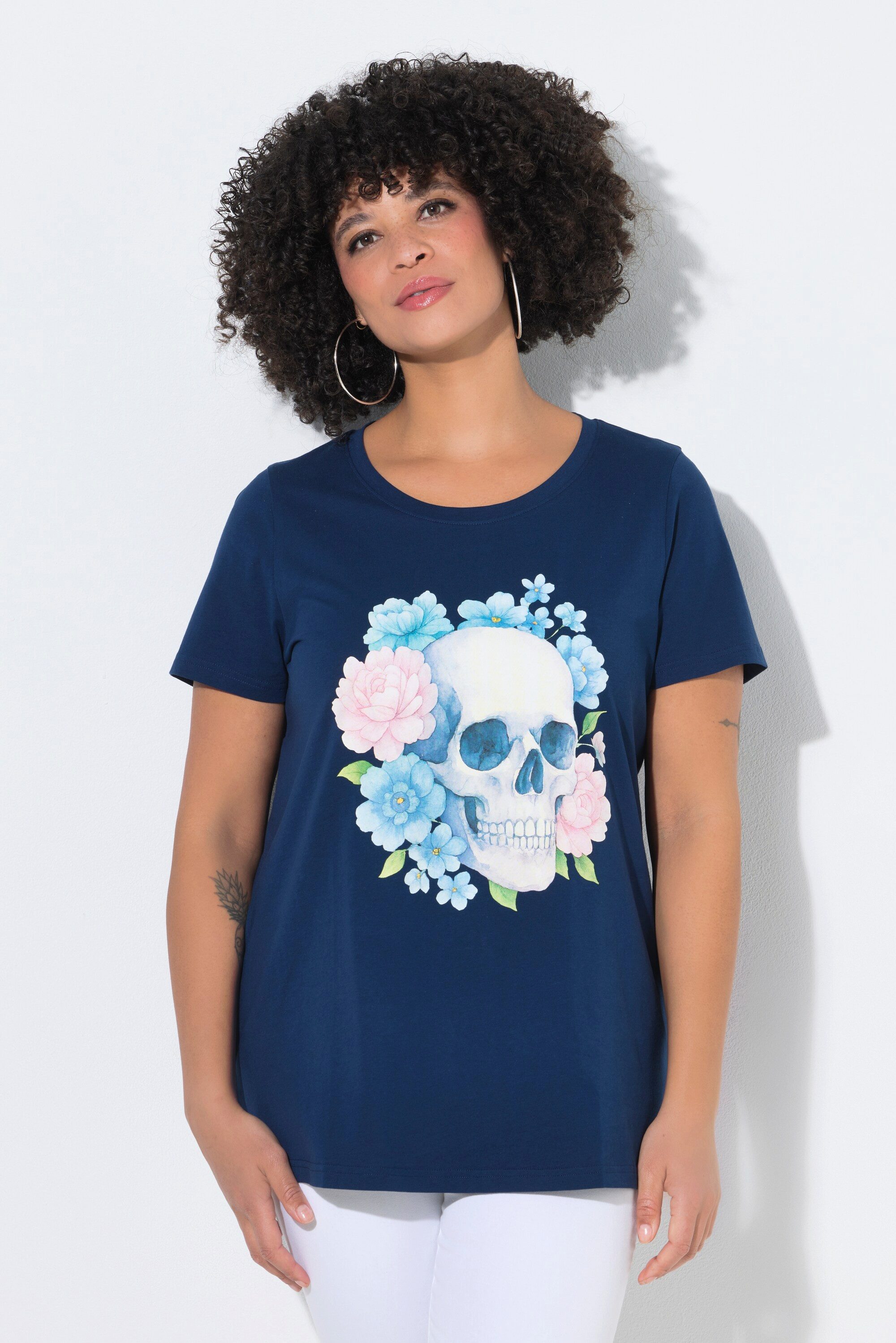 T-Shirt T-Shirt bequeme Passform floraler Totenkopf
