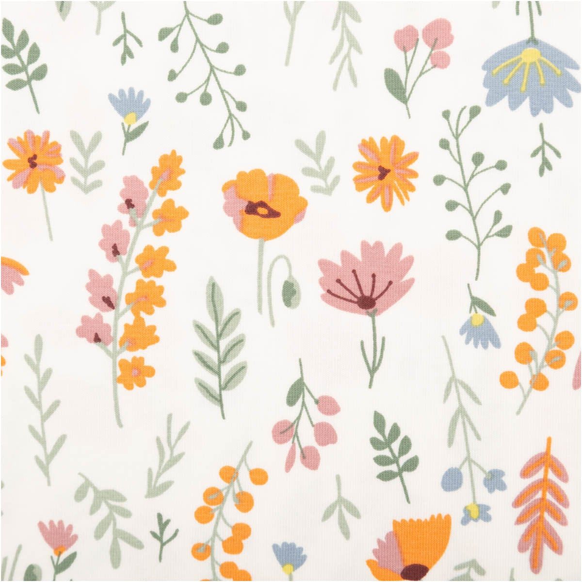 SCHÖNER LEBEN. Stoff Baumwolljersey Flower Field Blumen weiß bunt, 145 cm breit