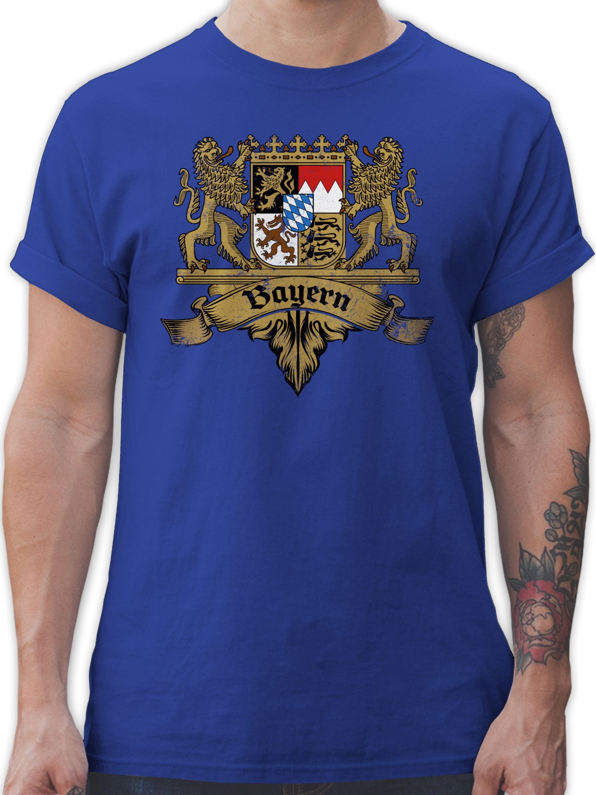 Shirtracer T-Shirt Bayern Wappen Bayernland Freistaat Bayern Mode für Oktoberfest Herren 02 Royalblau