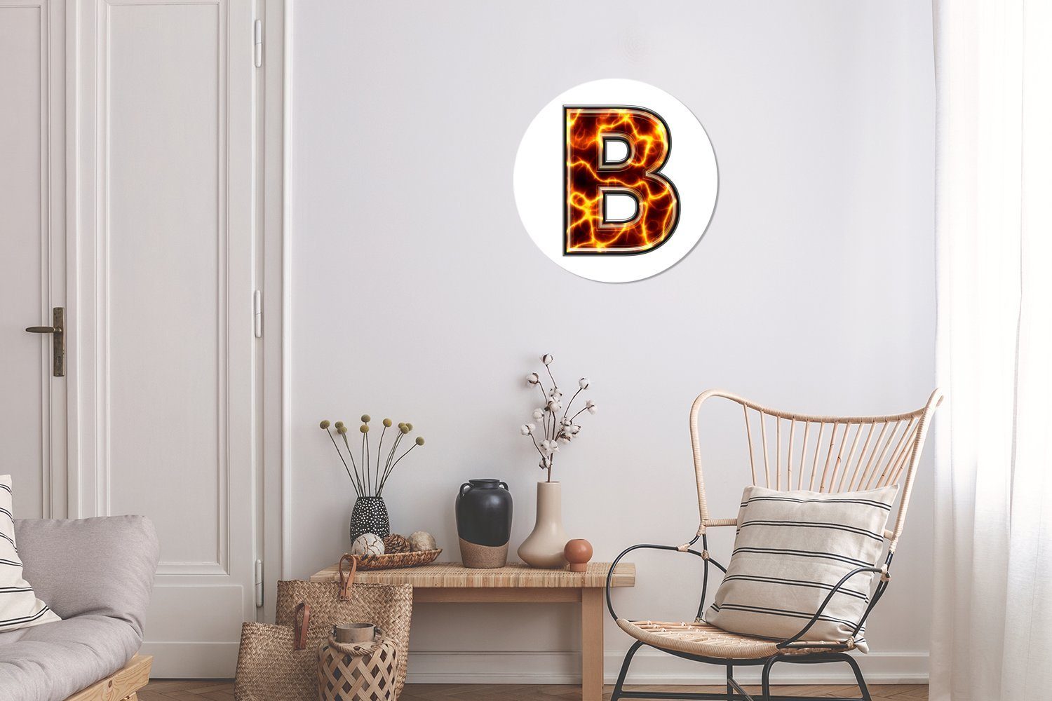 Wanddekoration Rundes Forex, Flammen, Gemälde Wohnzimmer, 30x30 mit (1 B St), cm Wandbild, Buchstabe Kreis MuchoWow