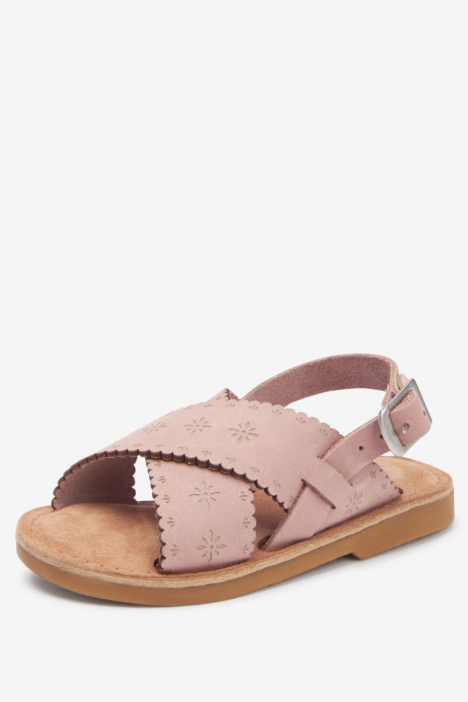 Sandale mit Riemchen überkreuzten Pink Next (1-tlg) Leather Sandale