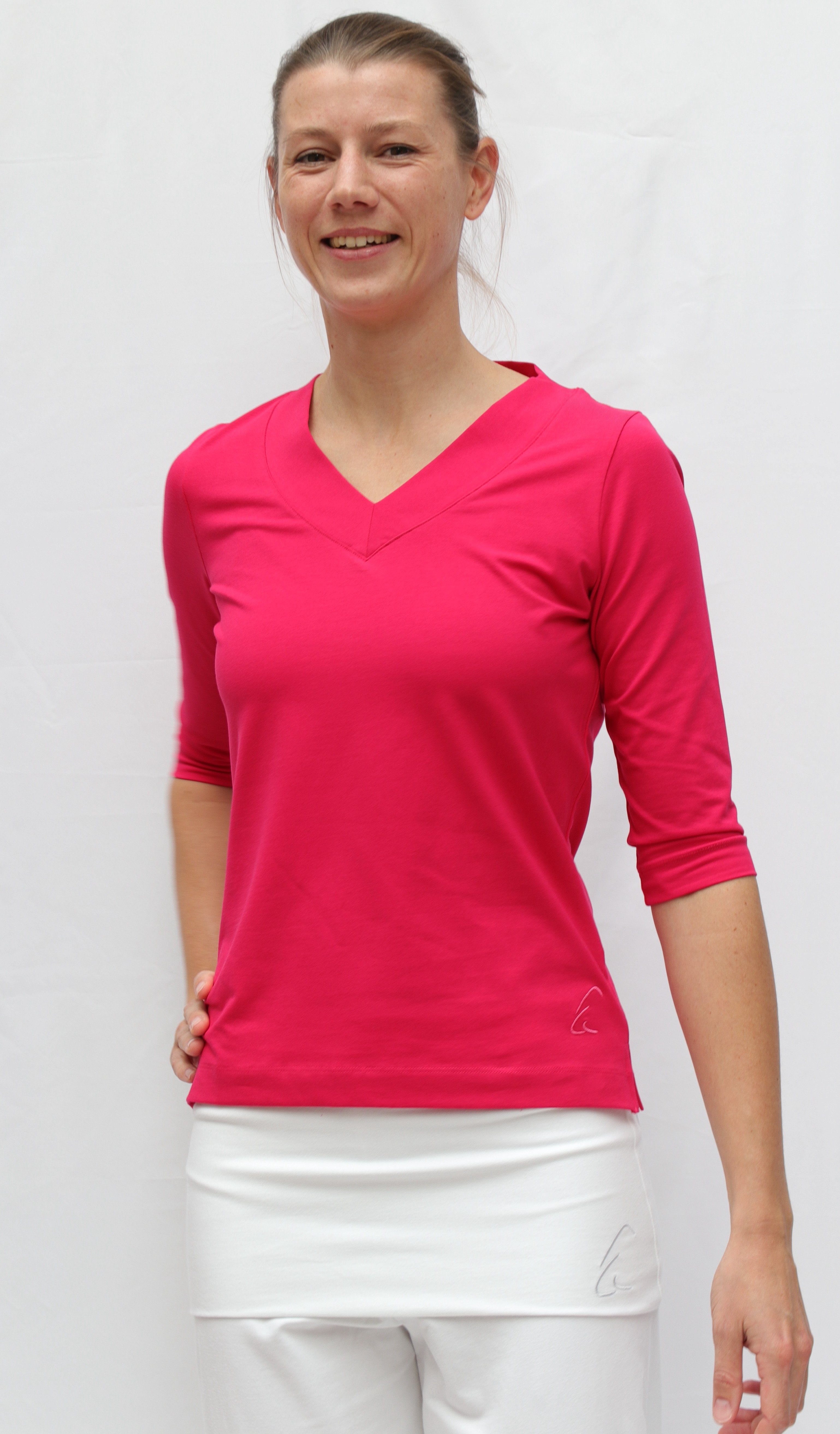 ESPARTO Yogatop Damen-Shirt Sundar in Bio-Baumwolle lang geschnitten und leicht geschlitzt, 2/3 Ärmel