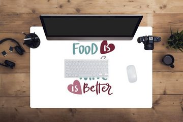 MuchoWow Gaming Mauspad Essen ist gut, Wein ist besser' - Zitate - Sprichwörter - White (1-St), Büro für Tastatur und Maus, Mousepad Gaming, 90x60 cm, XXL, Großes