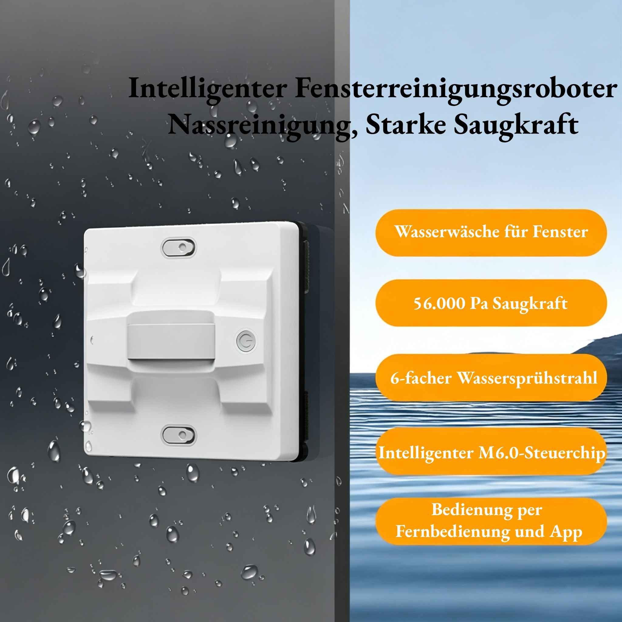 BBG Fensterputzroboter Automatischer Glasreiniger mit Sprühfunktion,6 Düsen,5600Pa Saugkraft, (automatische Rückkehr zum Startpunkt, App & Fernbedienung) intelligente Routenplanung, Sicherheitsseil