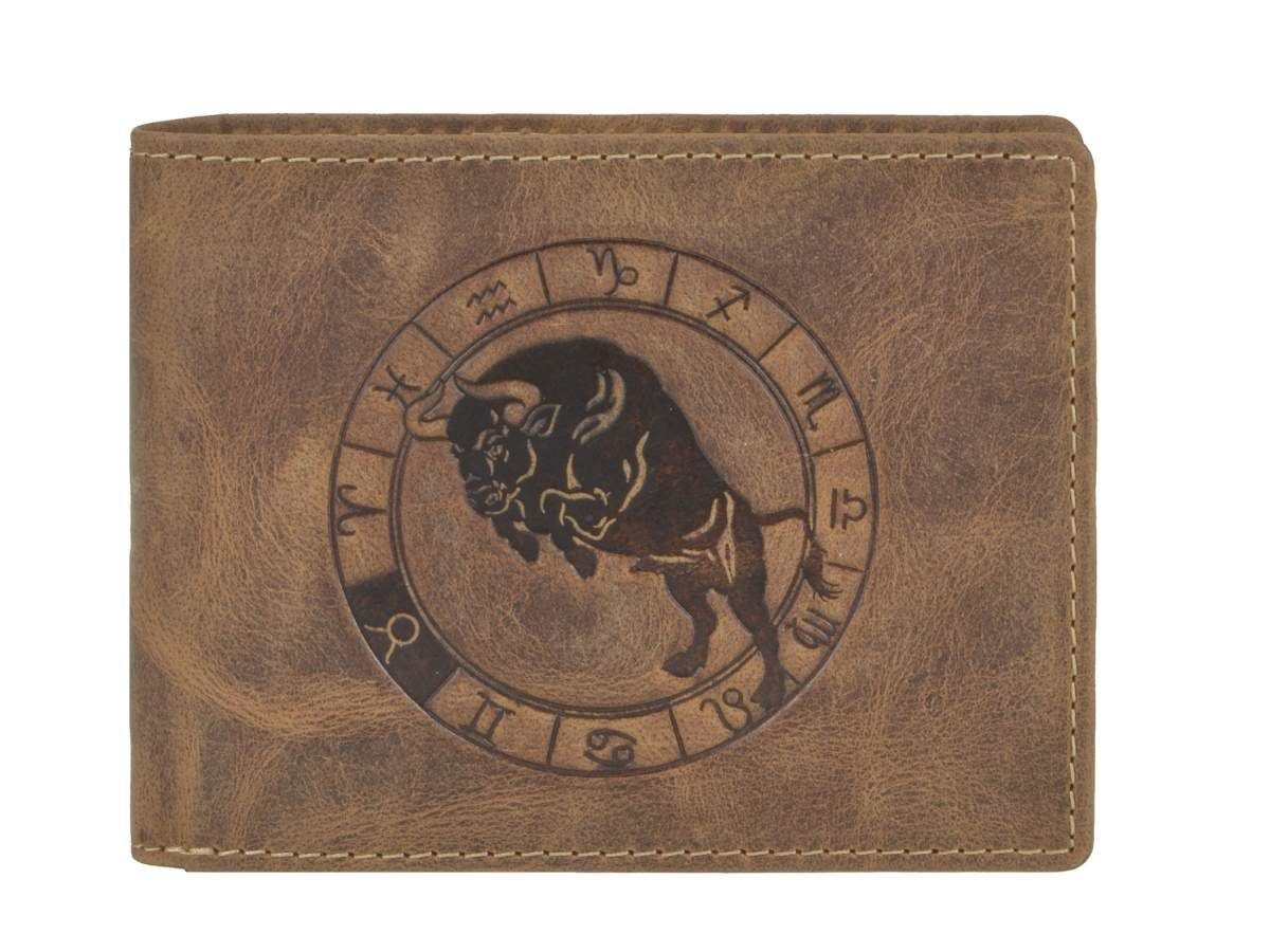 Portemonnaie, Geldbörse Greenburry Sternzeichen-Prägung Stier Vintage, Lederbörse,