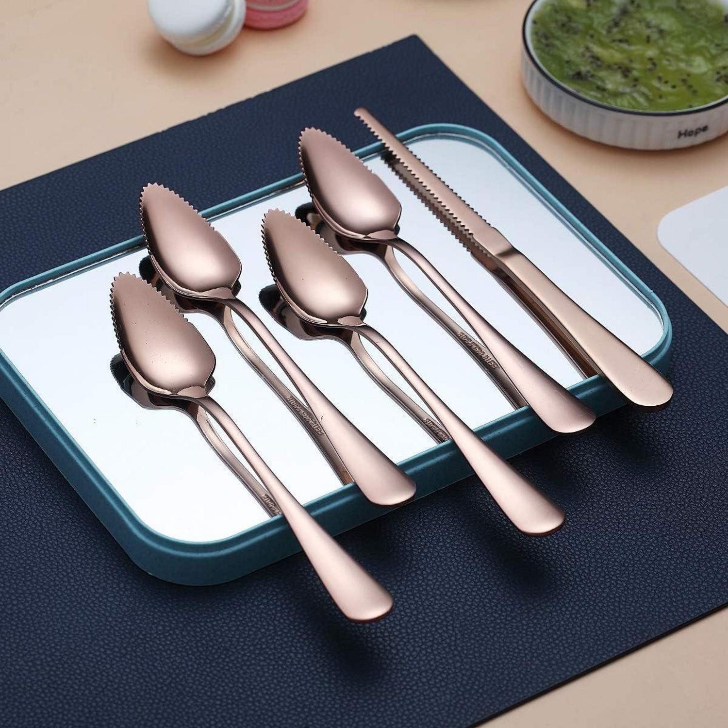 LuxusKollektion Kochbesteck-Set Grapefruitlöffel Set Edelstahl Grapefruitmesser Titan 5. Roségold