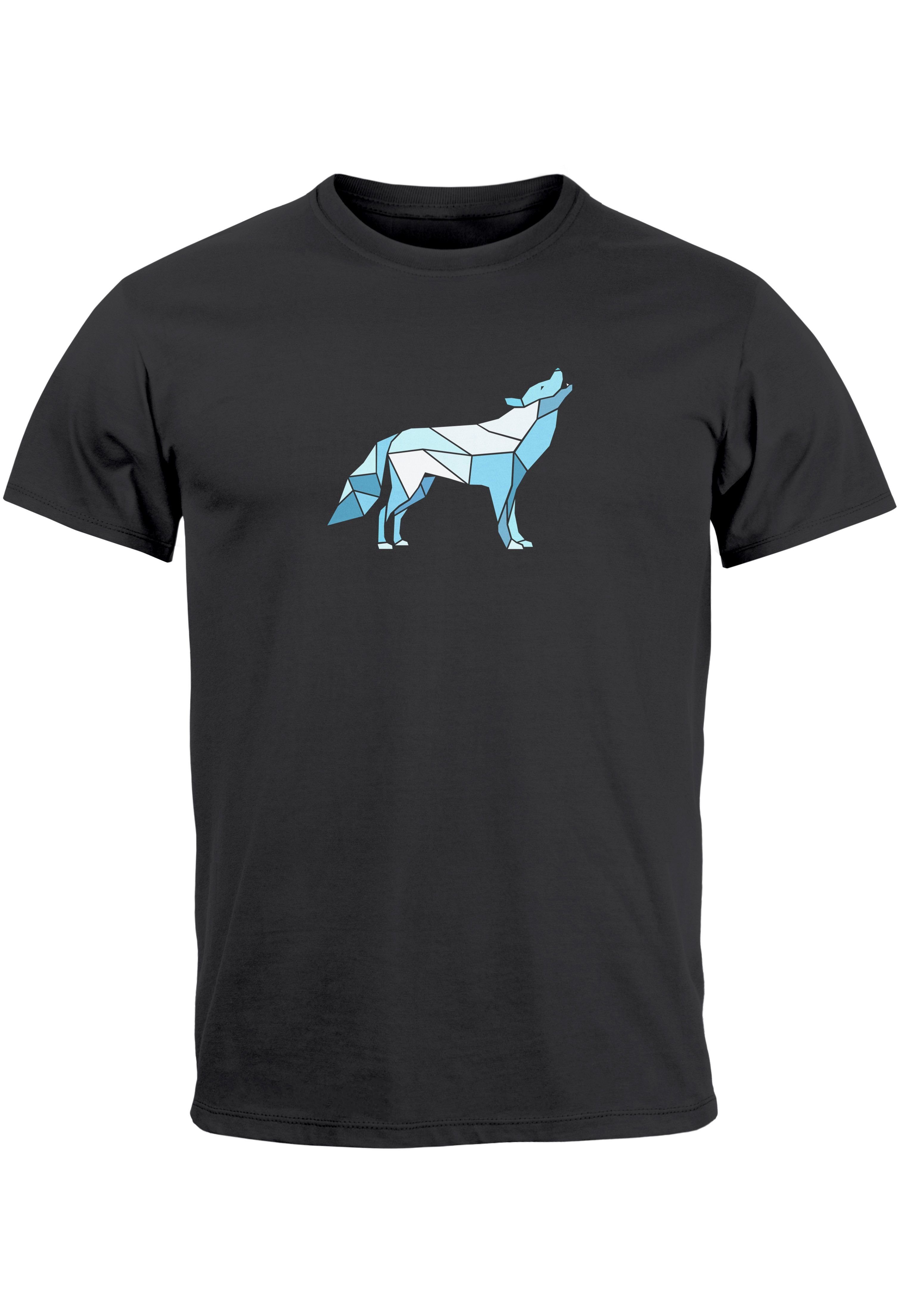 Neverless Print-Shirt Herren T-Shirt Bedruckt Polygon Grafik Wolf Outdoor Fashion Tiermotiv mit Print anthrazit