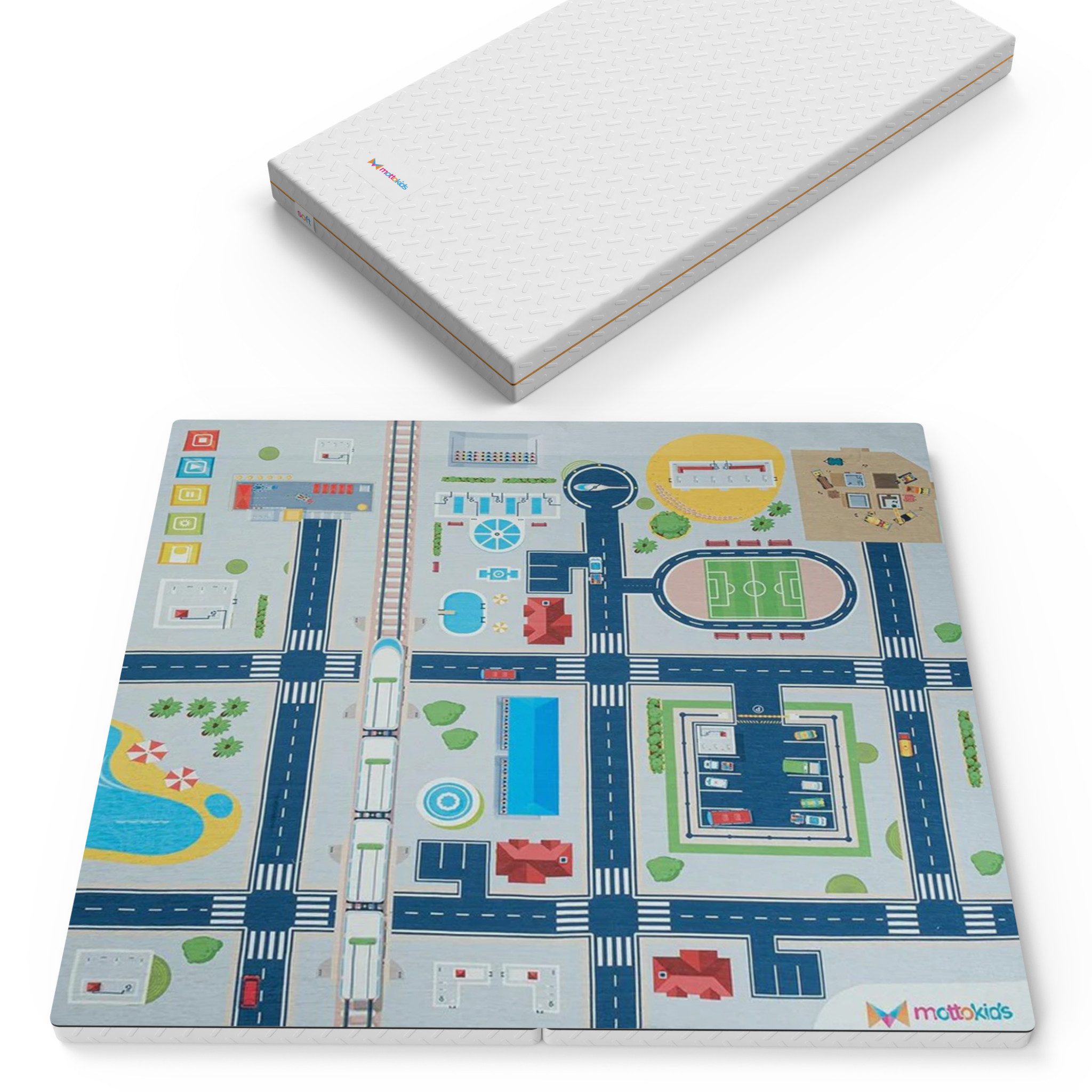 gowoll Spielmatte Baby Krabbelmatte Kinder Faltbar 6 cm Dicke, 140x130 Mottokids (Doppelseitige Puzzlematte), Wasserabweisender Stoff