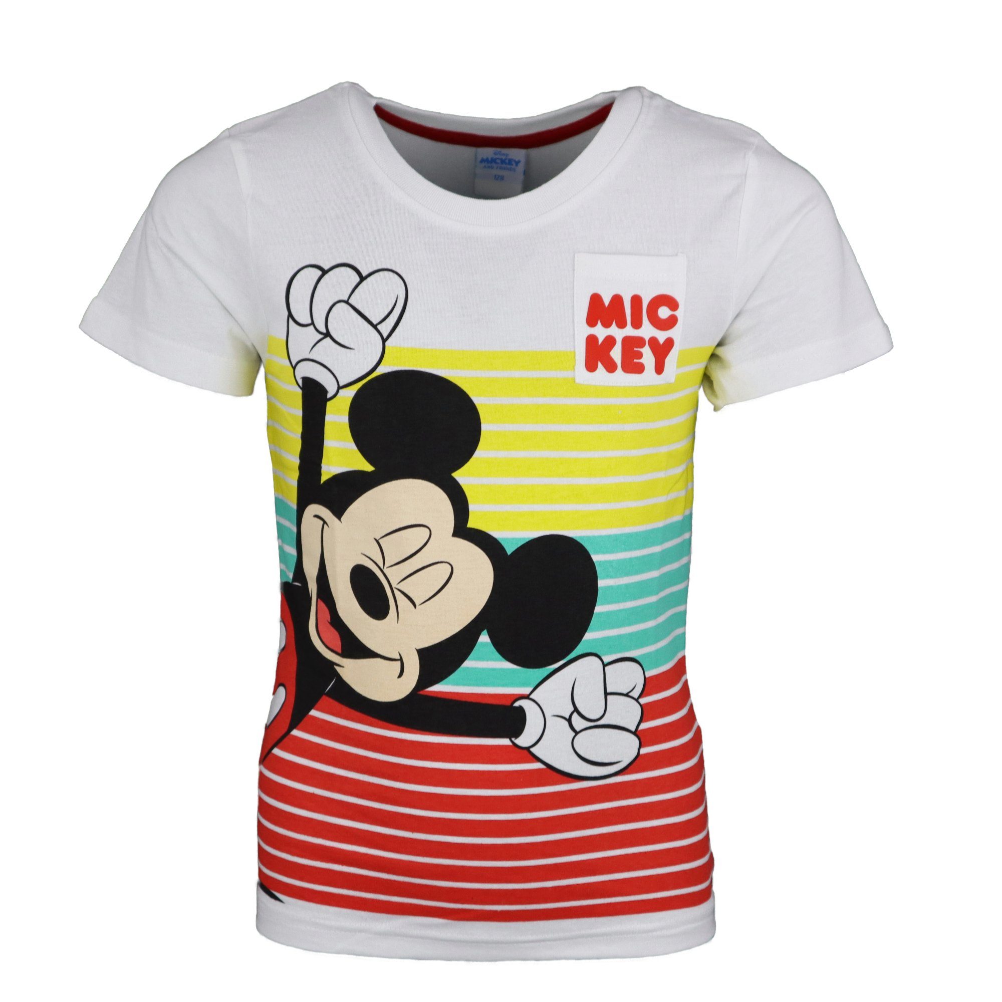Disney Mickey Print-Shirt Baumwolle Maus T-Shirt Jungen Kinder Mickey Mouse Gr. kurzarm 128, 98 bis 100