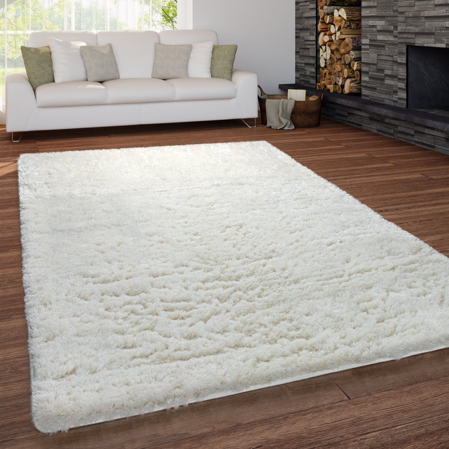 Paco Home Hochflor-Teppich Wanda 245, rechteckig, Höhe: 44 mm, Uni-Farben, weich & kuschelig, waschbar