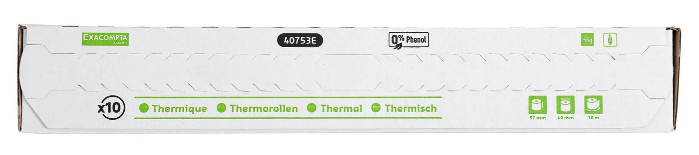 Thumbnail - EXACOMPTA Endlospapier 60x Thermorolle 1-lagig 55g/m2 57x40mx12 - Weiß - 40753E, Rollen Thermisches Papier