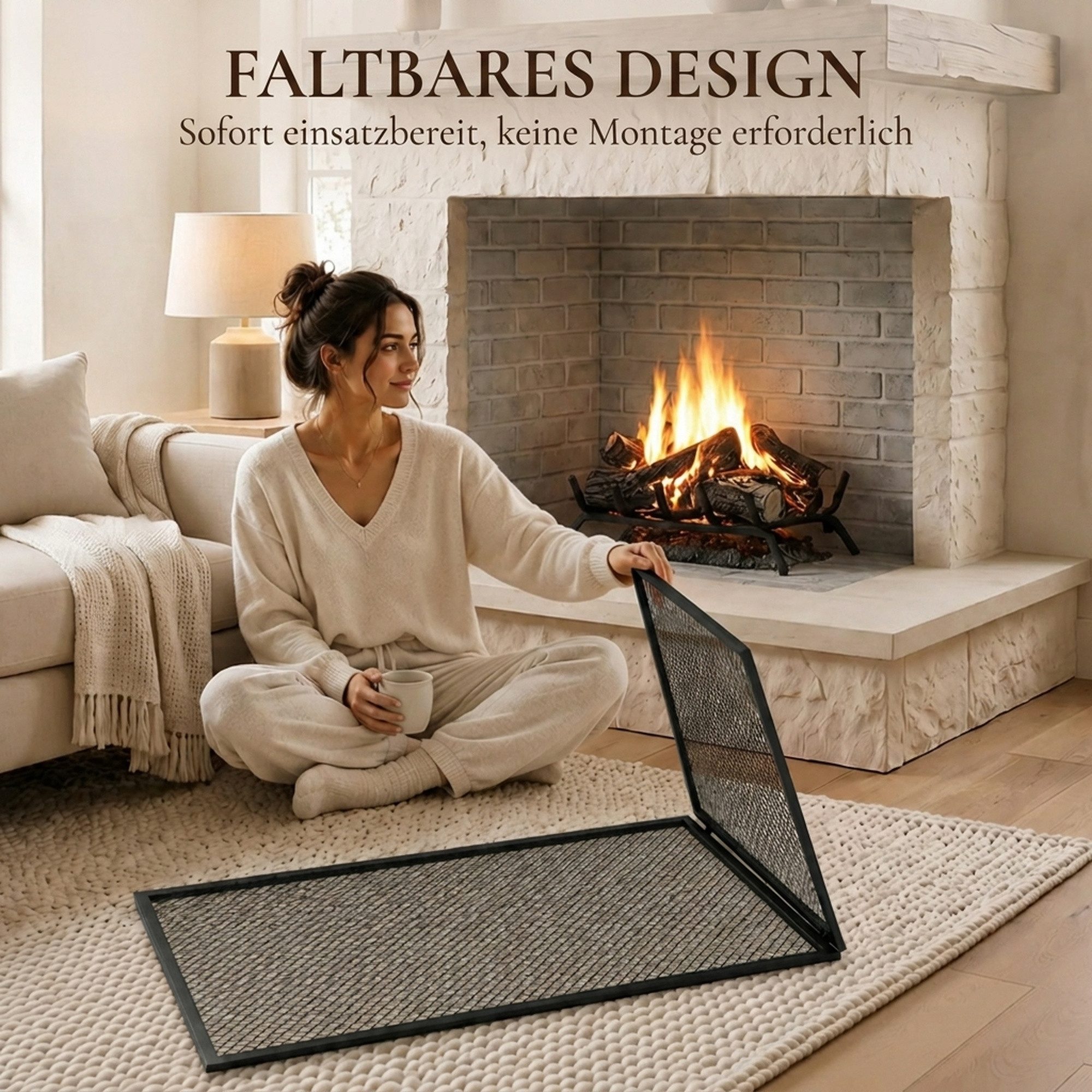 HOMCOM Kamingitter hitzebeständiger Kaminschutz aus Metall (Set, 1-tlg., 1x Funkenschutzgitter), Klappbares Funkenschutzgitter, ohne Montage – Bild 5 von 5