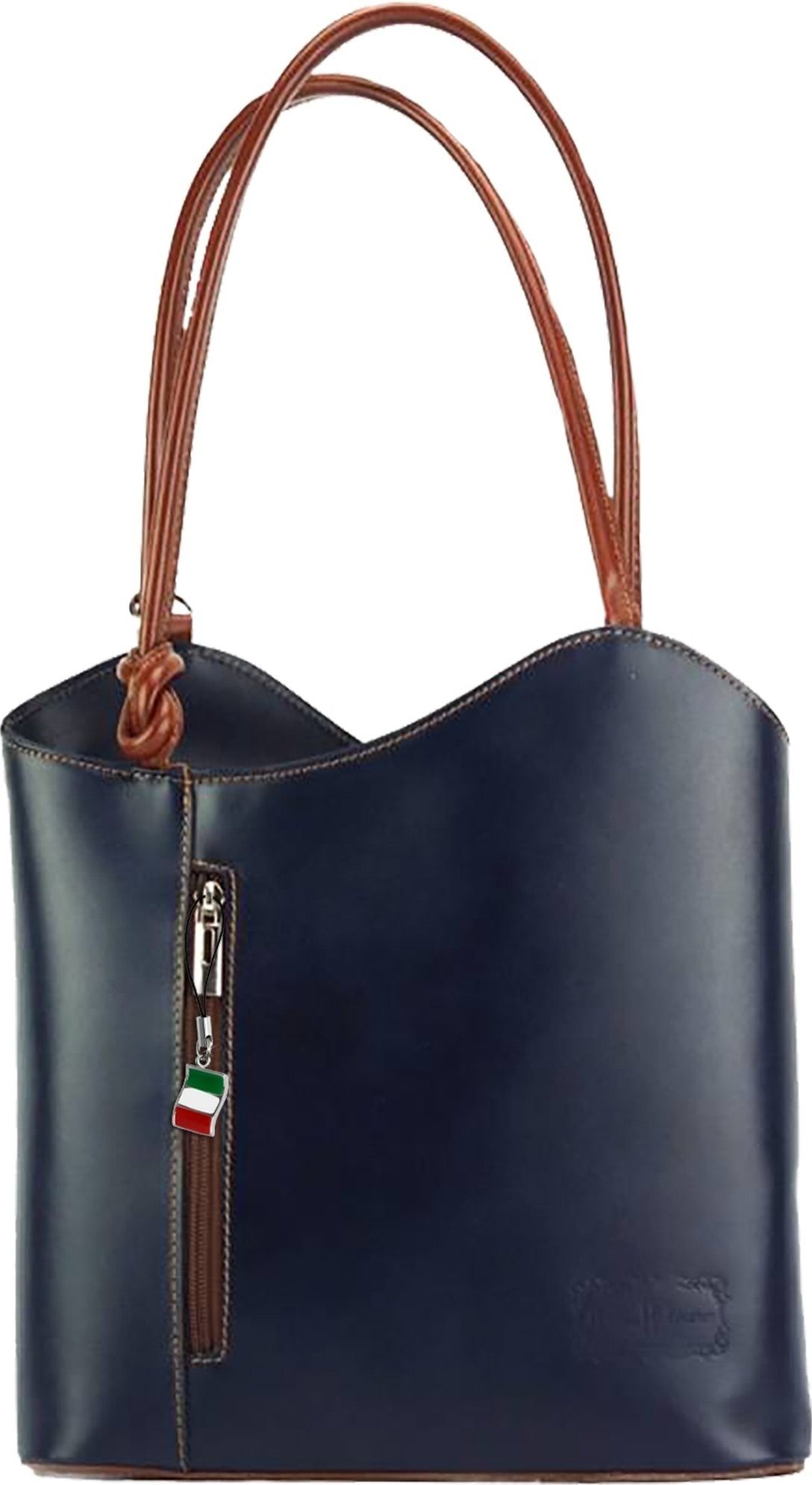 FLORENCE Schultertasche Florence 2in1 Damen Schultertasche (Schultertasche), Damen Leder Schultertasche, Rucksack, blau, braun ca. 28cm