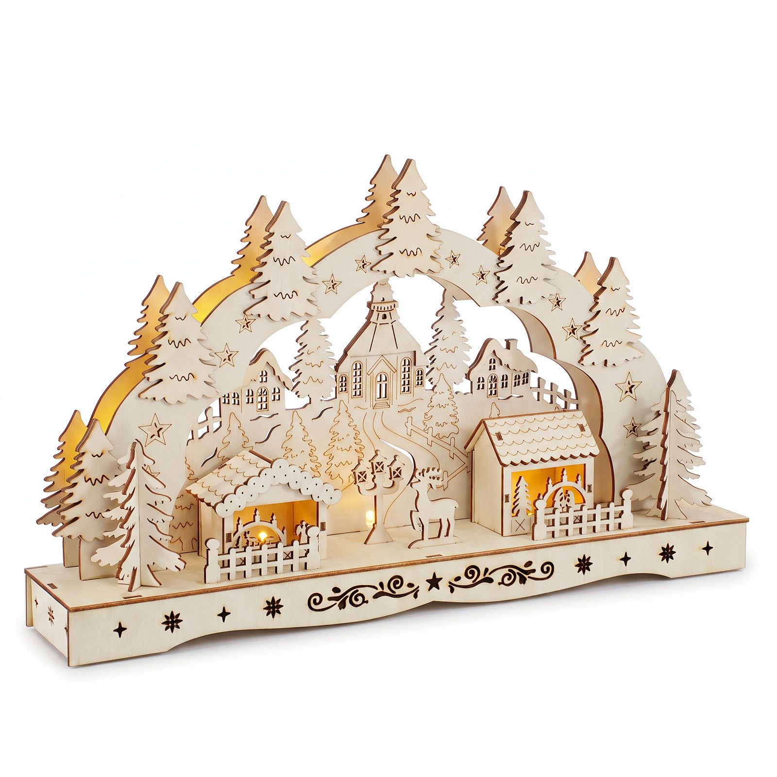 Salcar Schwibbogen LED aus Holz, 3D Weihnachtsdeko,Lichterbogen Weihnachtsdorf, Dekoration aus Holz für Advent und Weihnachten mit 10 LEDs in Warmweiß