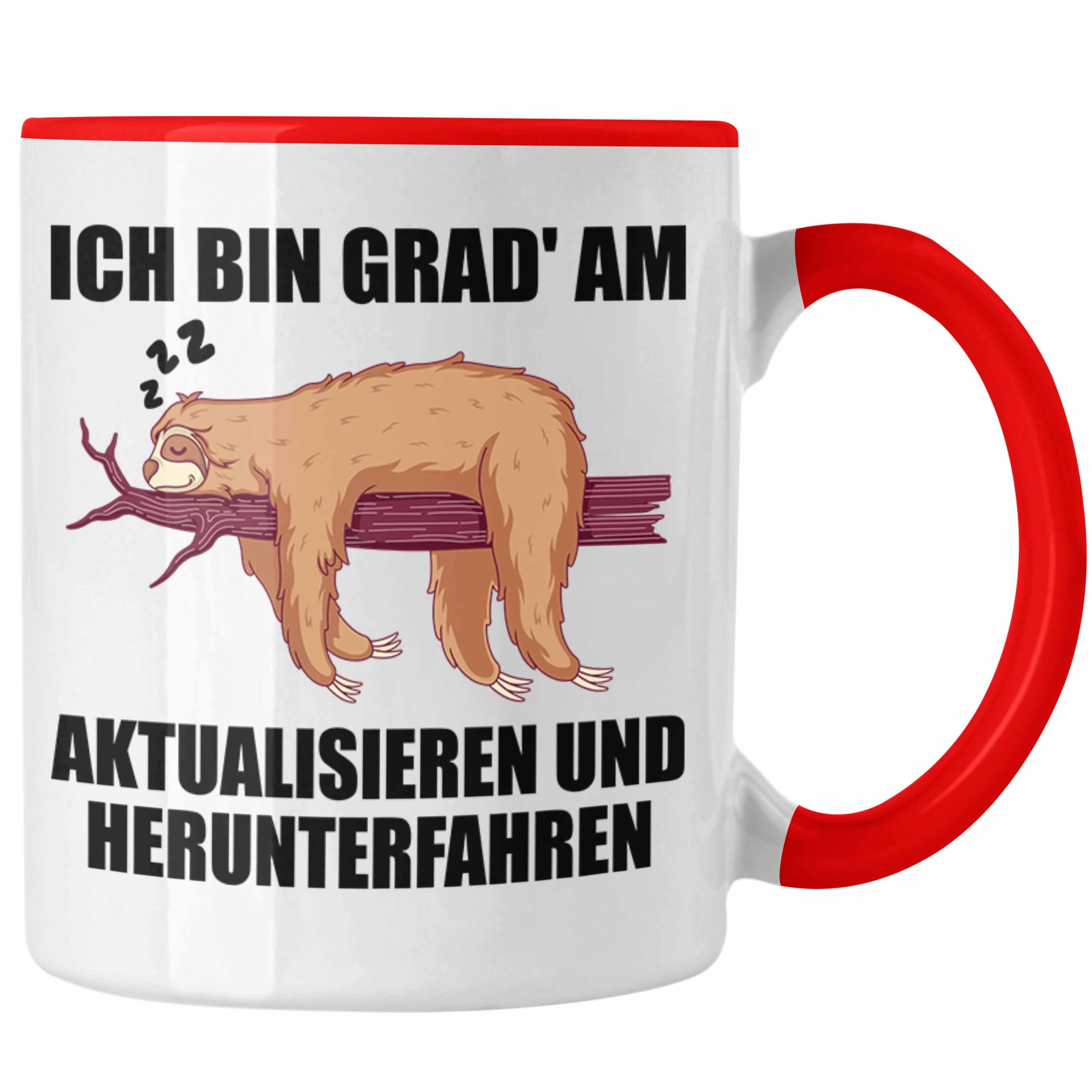 Trendation Tasse Trendation - Lustige Faultier Spruch Mitarbeiter Geschenk Arbeitskollege Tasse Kollegin Abschiedsgeschenk Rot