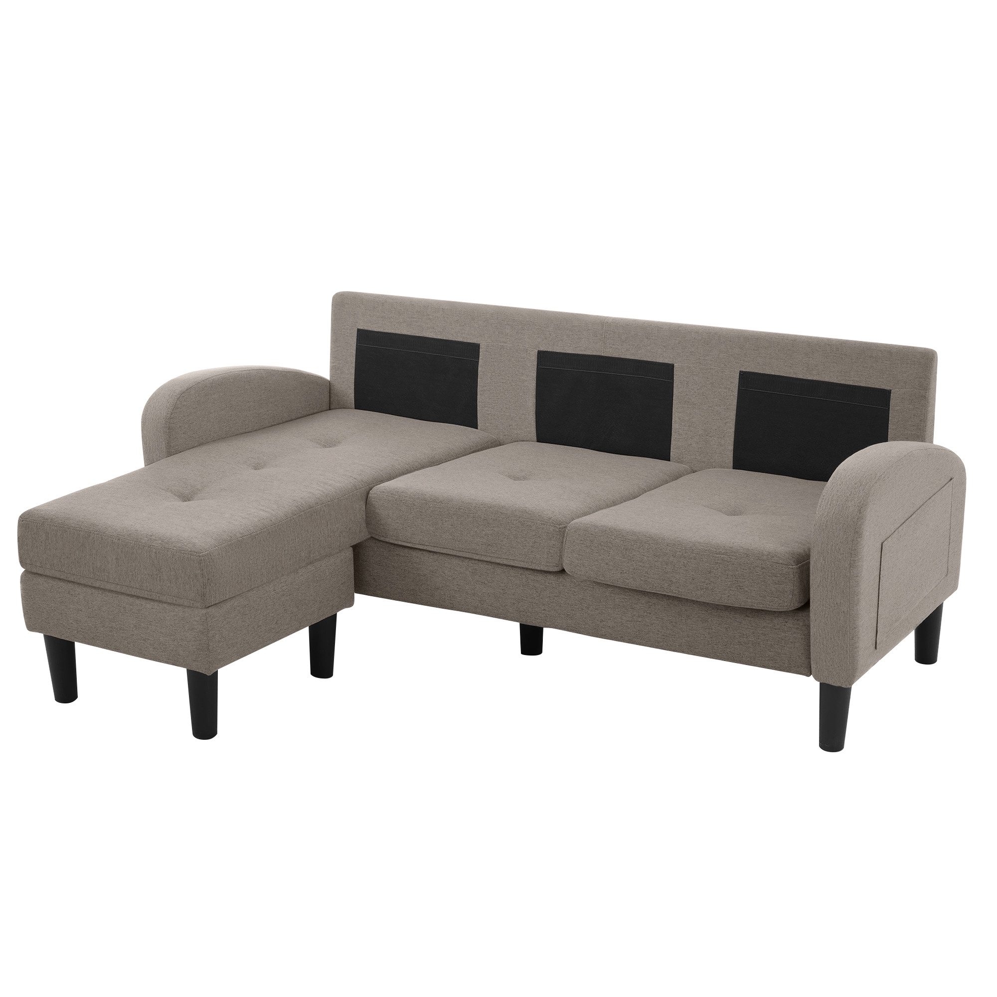 Merax Ecksofa Ecksofa L-förmiges Sofa 3-Sitzer aus Baumwoll-Leinenstoff, Polstersofa modular Sofa mit Chaiselongue, 166x118x77 cm – Bild 5 von 5