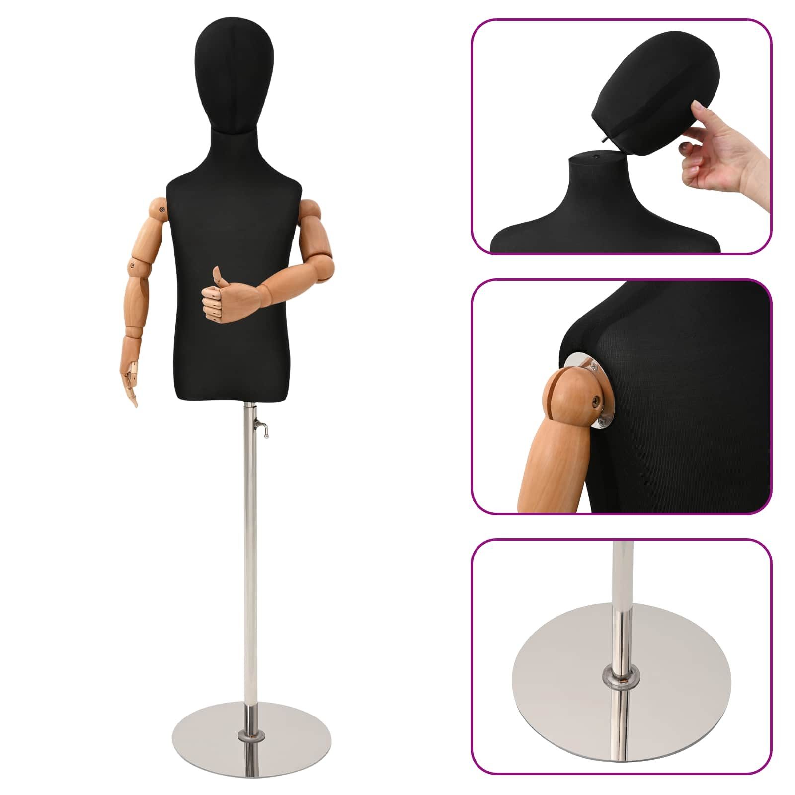 vidaXL Kunsthaarperücke Verstellbares 120-150 cm Mannequin mit Basis Unisex PP Schwarz