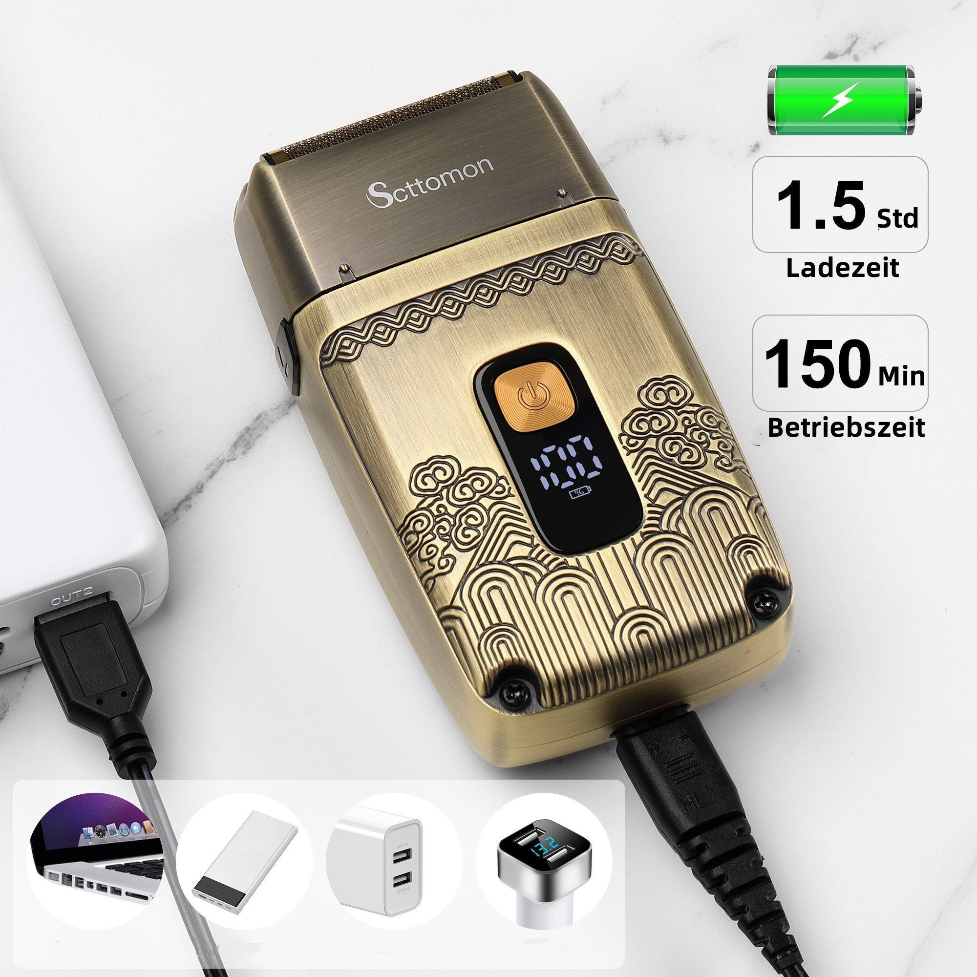 Scttomon Elektrorasierer RSCW-767, Aufsätze: 1, Langhaartrimmer, Folienrasierer, Wet&Dry – Bild 4 von 5