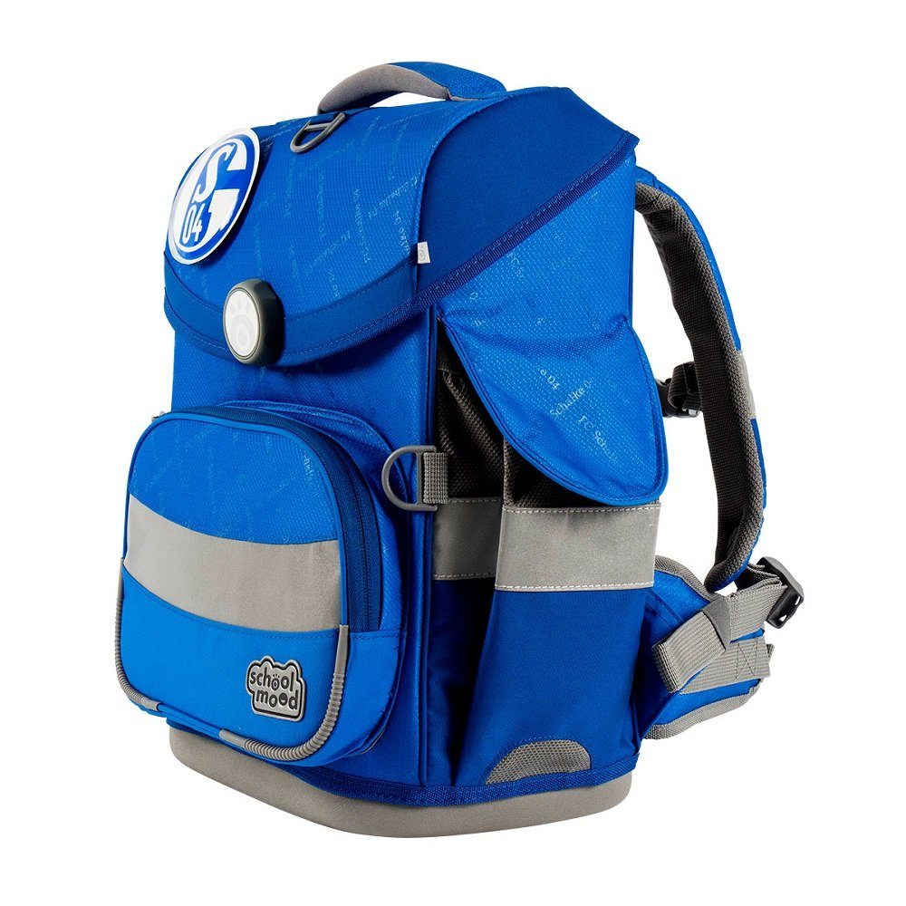 SCHOOL-MOOD® Schulranzen Timeless Air+ für Jungen von der 1. bis 4. Klasse (Set, 6-tlg), im FC Schalke 04 Stil mit passenden Patchies