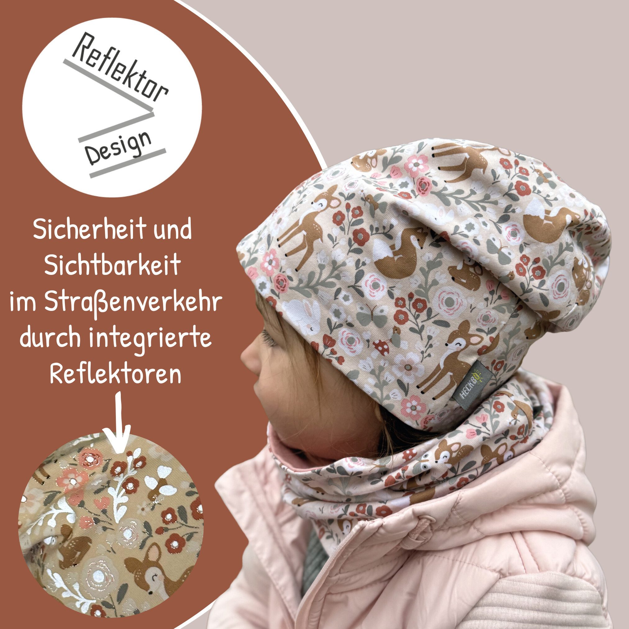 HECKBO Beanie 360° Reflektor Kinder Beanie Mütze & Loop Schal Set – Bild 5 von 5