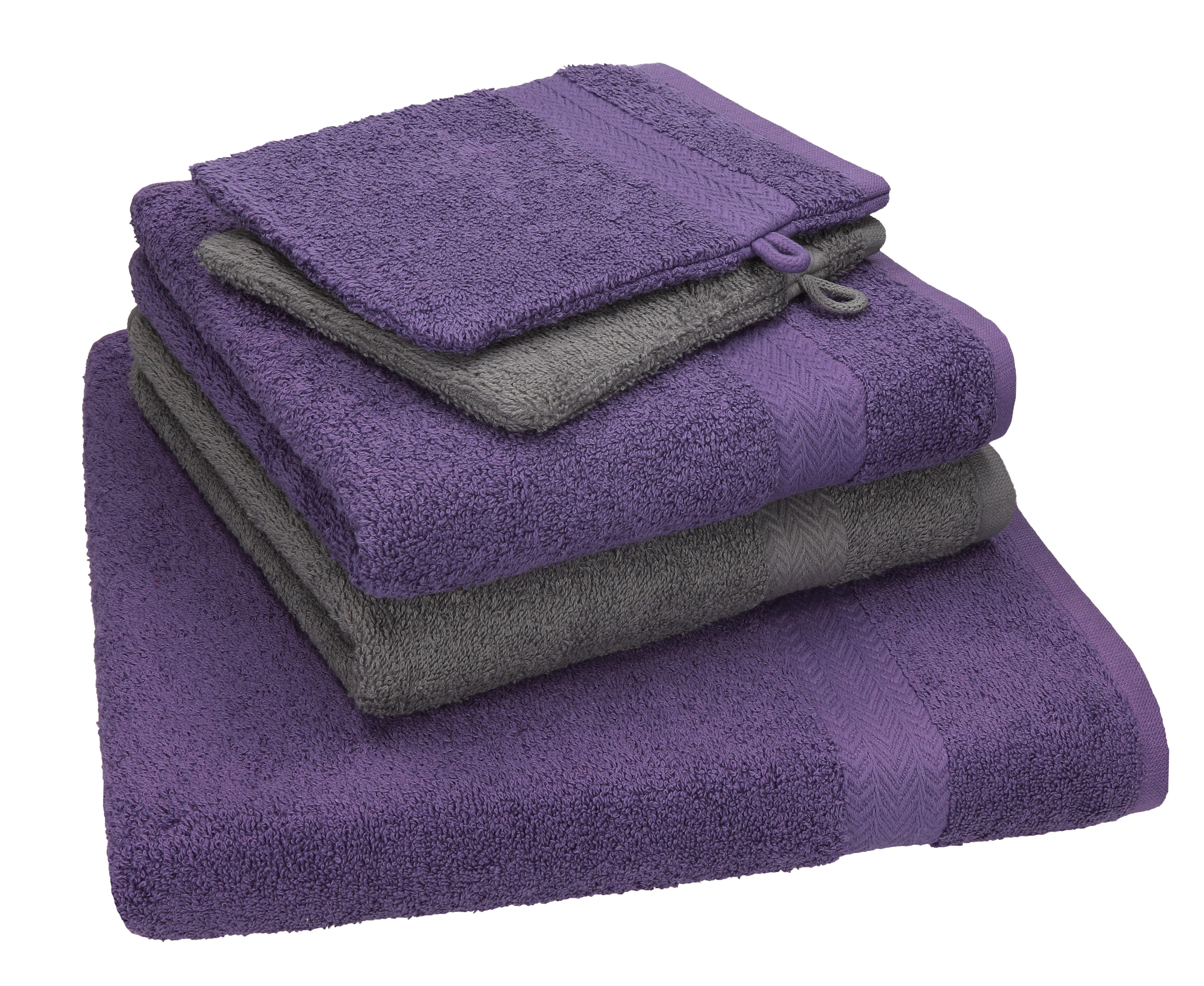 Handtuch 100% (5-tlg) Set Set Single Handtücher Betz 2 Handtuch Pack 1 lila Baumwolle 5 Waschhandschuhe, TLG. Baumwolle, Duschtuch 2 Betz