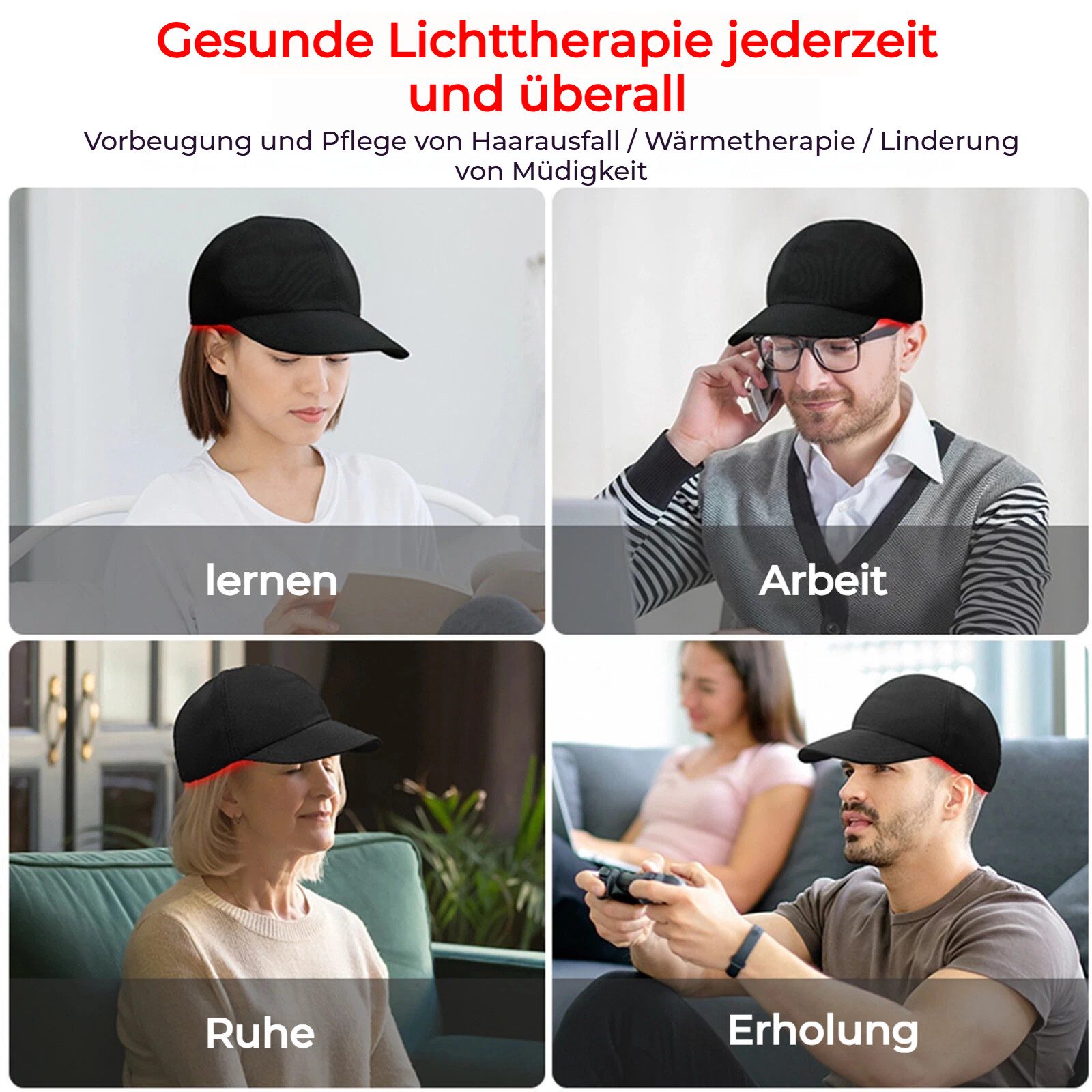 QUBEBU Infrarotlampe Rotlicht-Haarwuchshaube - Nahinfrarot-Haarwuchshaube 660nm&850nm&940nm, Haarausfall-Behandlung für Frauen/Männer, stellt Haardicke, Volumen, 1-tlg., Fördert Haarwachstum & verbessert die Kopfhautgesundheit, 5 Modi, Anti-Haarausfall und Haarwachstum Behandlung Beschleunigen, 43-45°C