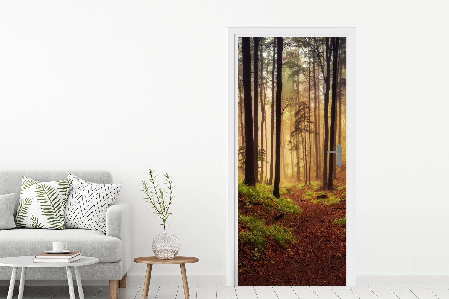 75x205 bedruckt, St), (1 Natur für Tür, MuchoWow cm Matt, - Wald, Türtapete Bäume Türaufkleber, - Fototapete