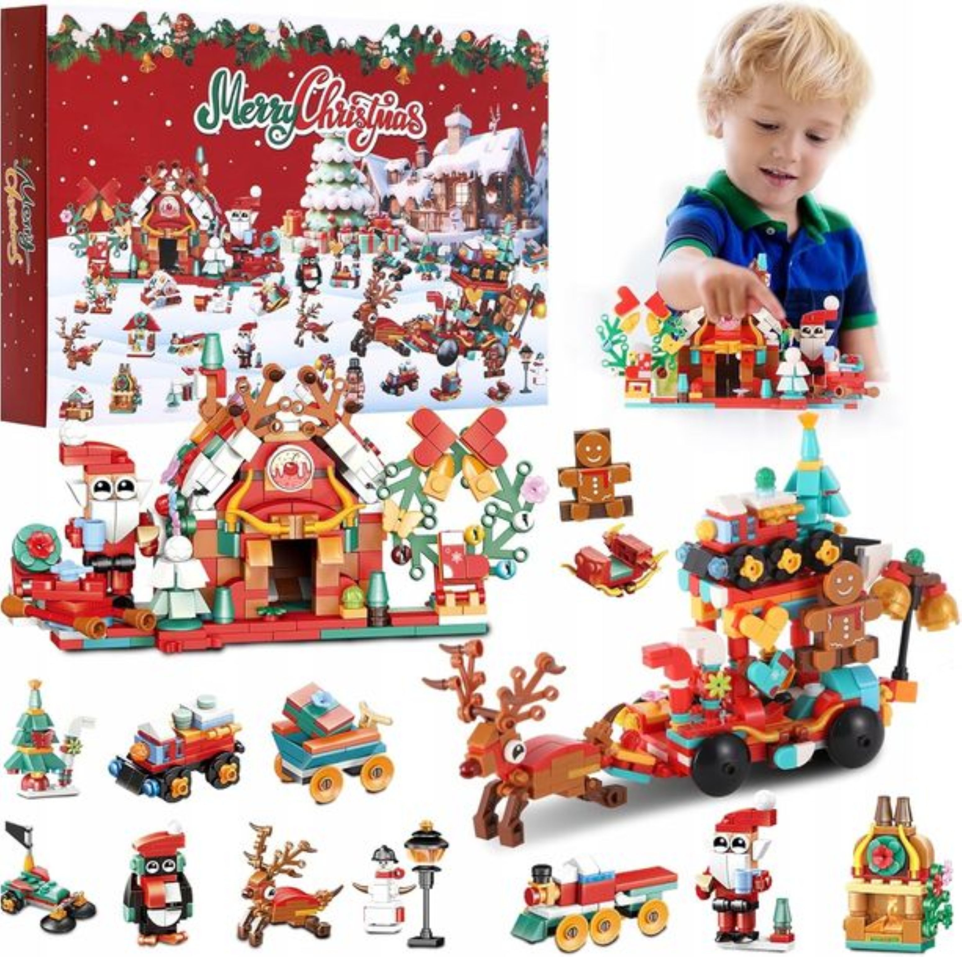 Festivalartikel Adventskalender Adventskalender Kinder 24 Teile Bausteine Weihnachten Geschenk (1-tlg)
