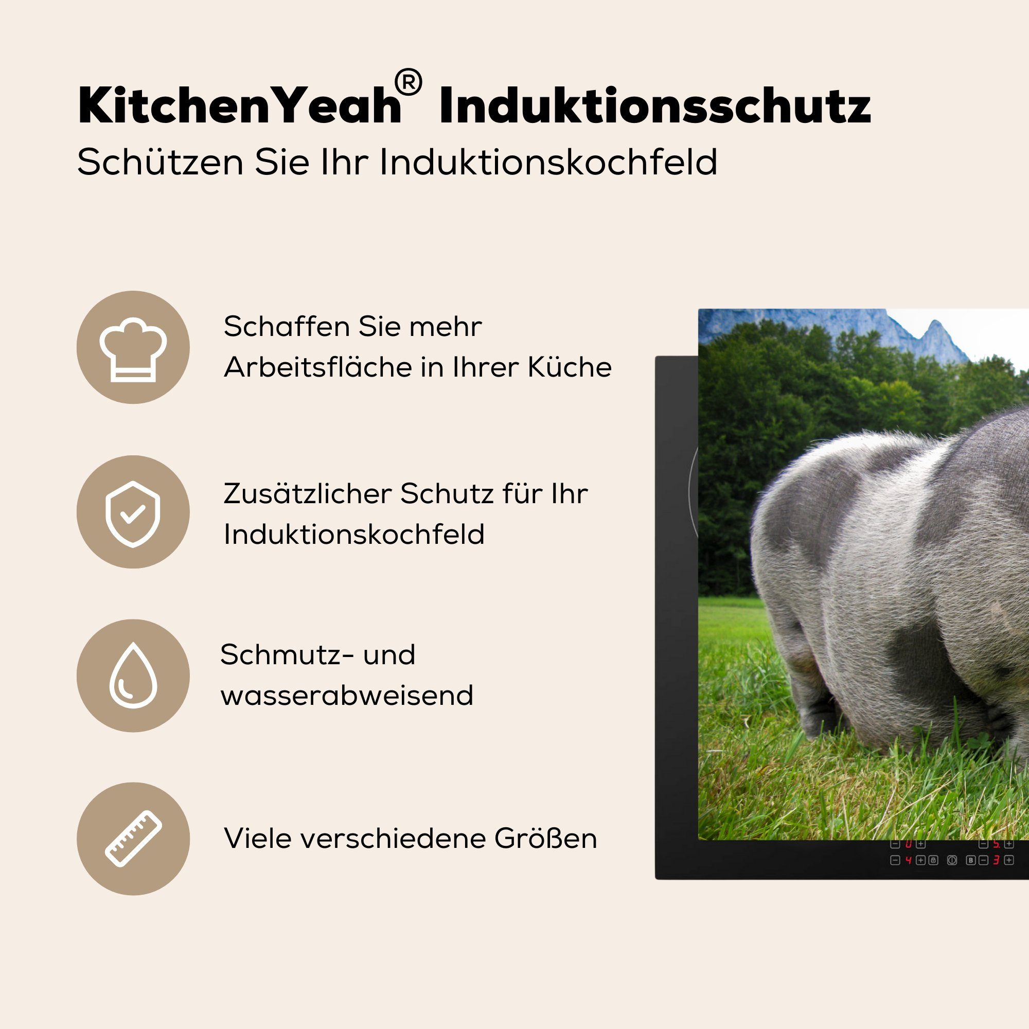 MuchoWow Herdblende-/Abdeckplatte Pendelschwein - Schutz für Tiere, Gras Vinyl, - cm, küche, die (1 Ceranfeldabdeckung 81x52 tlg), Induktionskochfeld