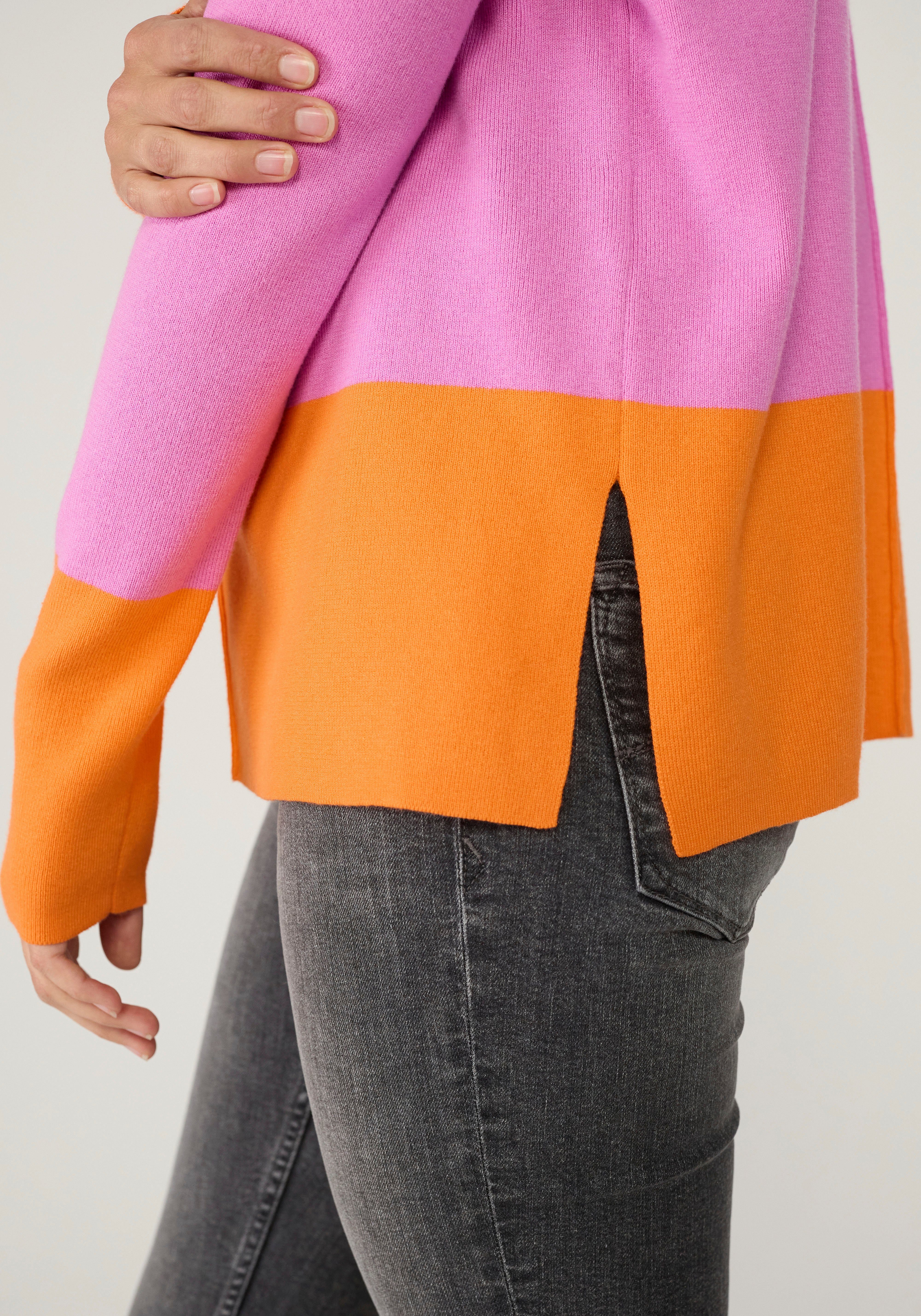 Lieblingsstück Strickpullover Pullover orange Farbeinsatz pink KristieEP mit