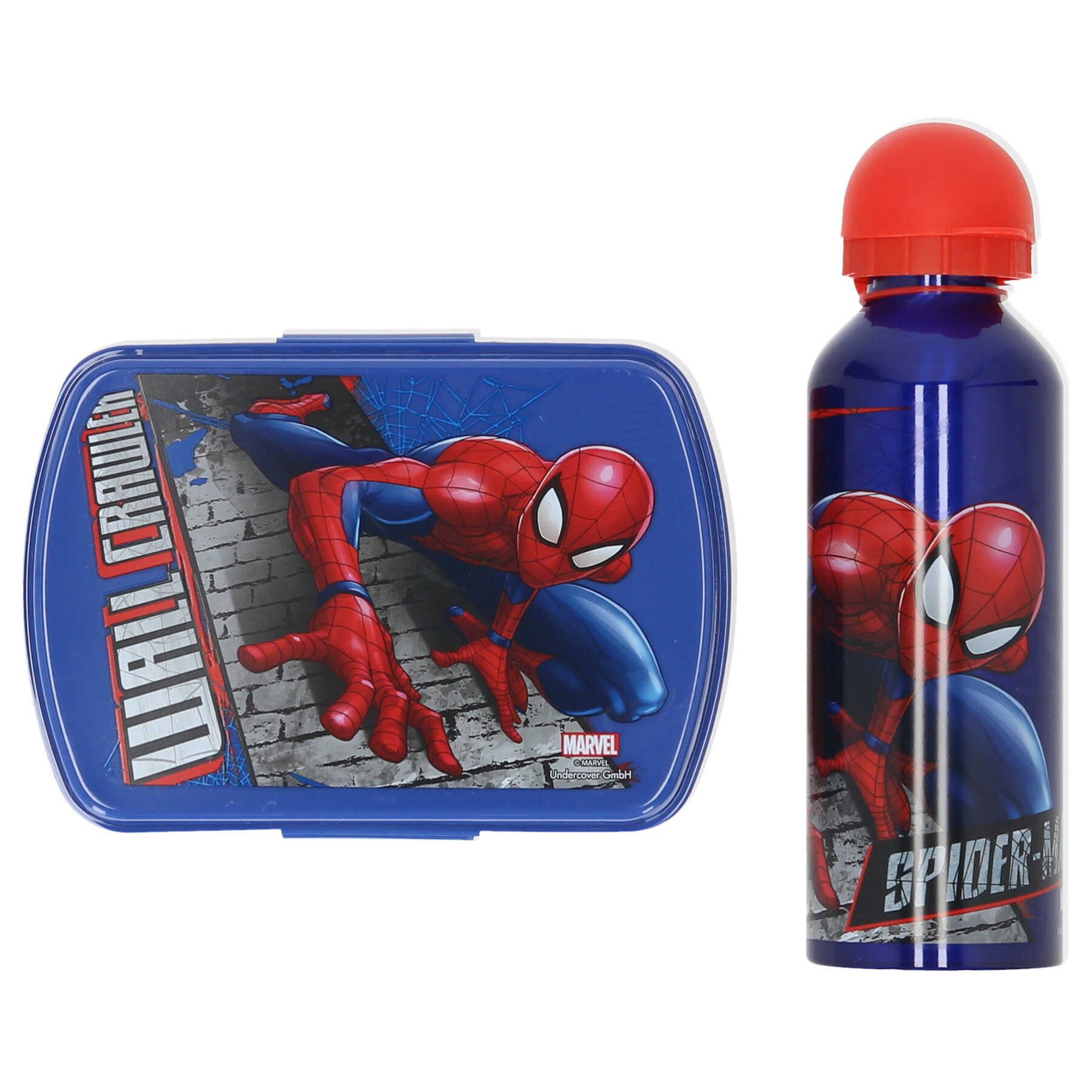 MARVEL Lunchbox Spiderman Pausenset Aluminium Trinkflasche für Kindergarten Schule, (2-tlg)