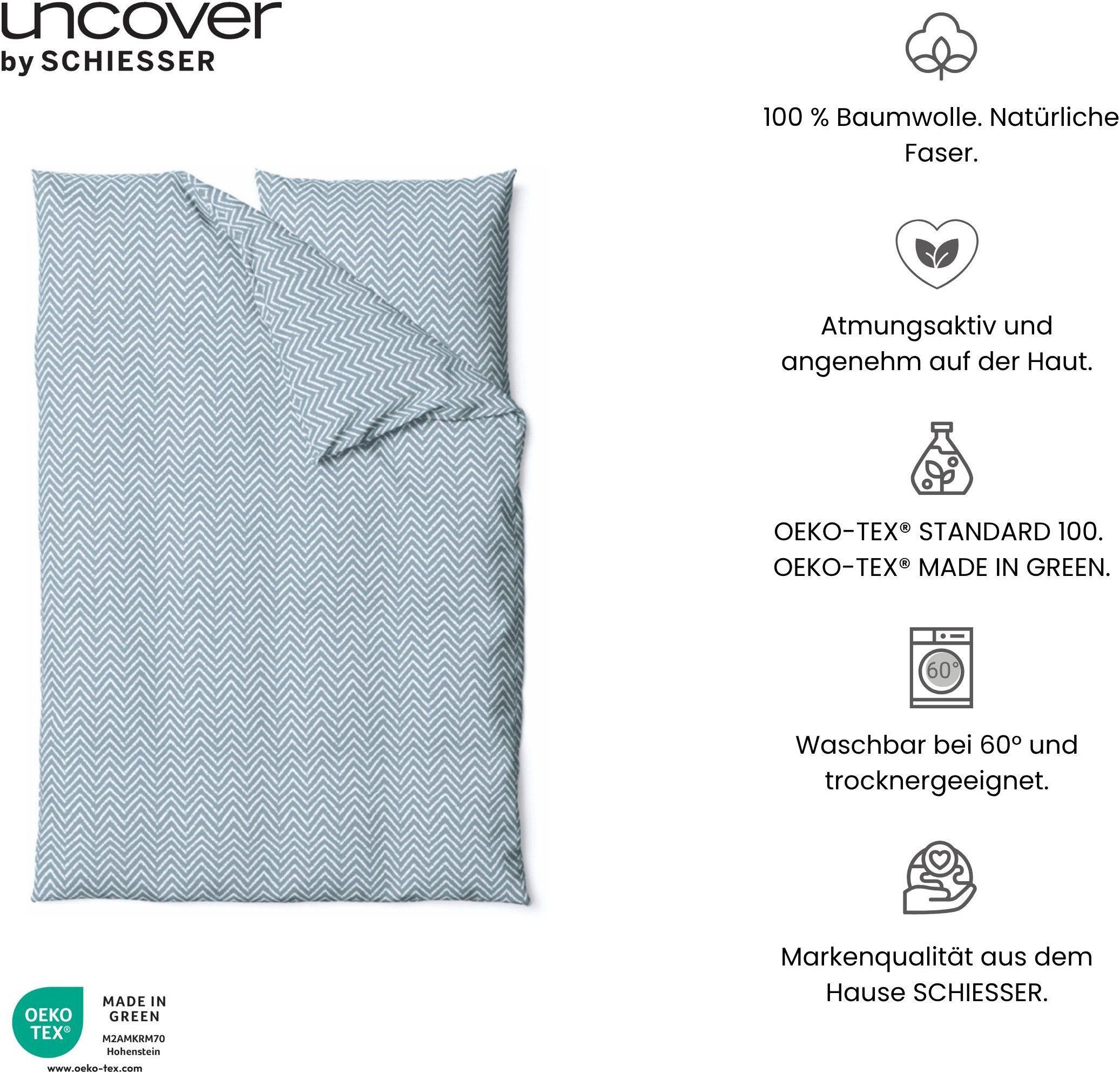 uncover by SCHIESSER Bettwäsche Grebur aus weicher Baumwolle mit einem dezenten Zickzackmuster, Renforcé, 2 teilig, OEKO-TEX® MADE IN GREEN – Bild 2 von 5