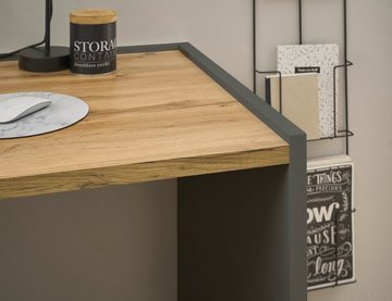 Furn.Design Schreibtisch Center (in matt grau mit Wotan Eiche, Set mit Container und Kommode), viel Stauraum