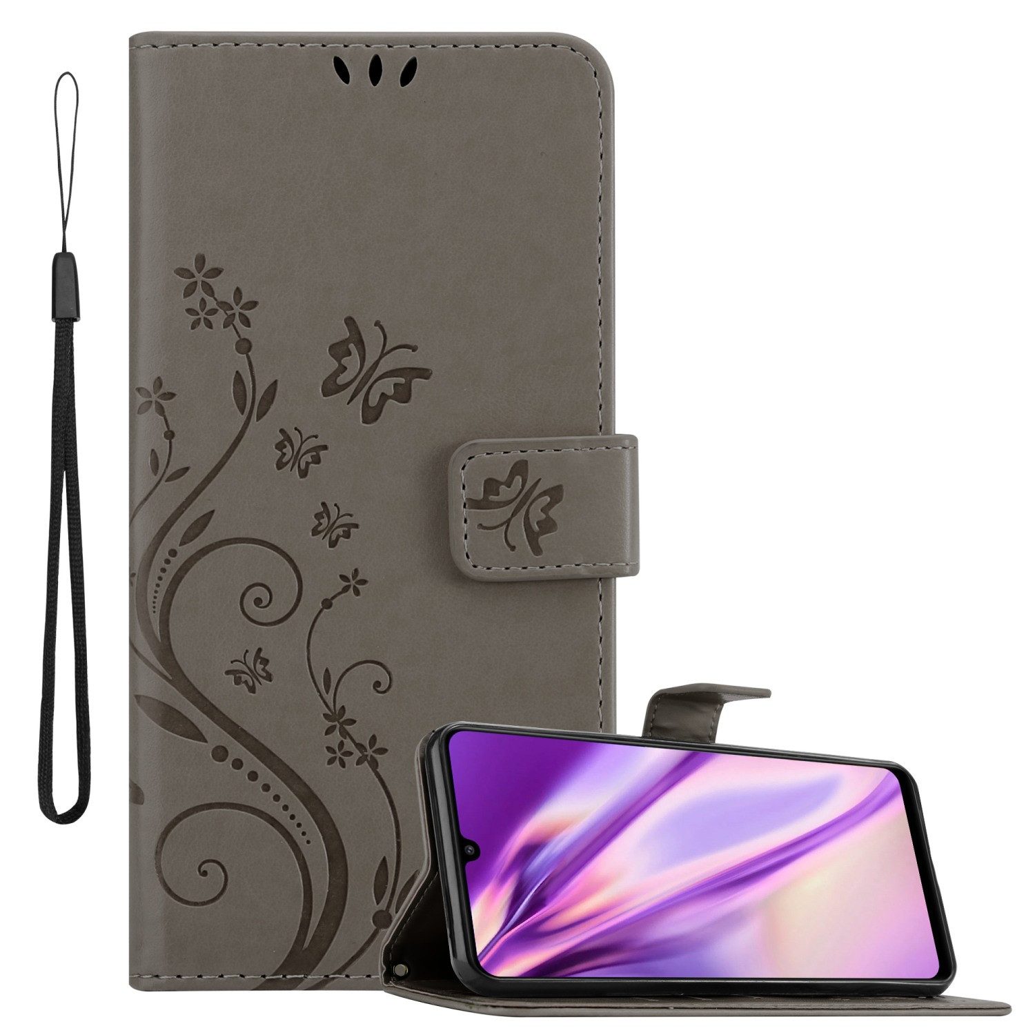 Cadorabo Handyhülle für Samsung Galaxy A22 4G / M22 / M32 4G Hülle Samsung Galaxy A22 4G / M22 / M32 4G, Hülle Schutzhülle Blumen Flower mit Standfunktion Kartenfach Magnet