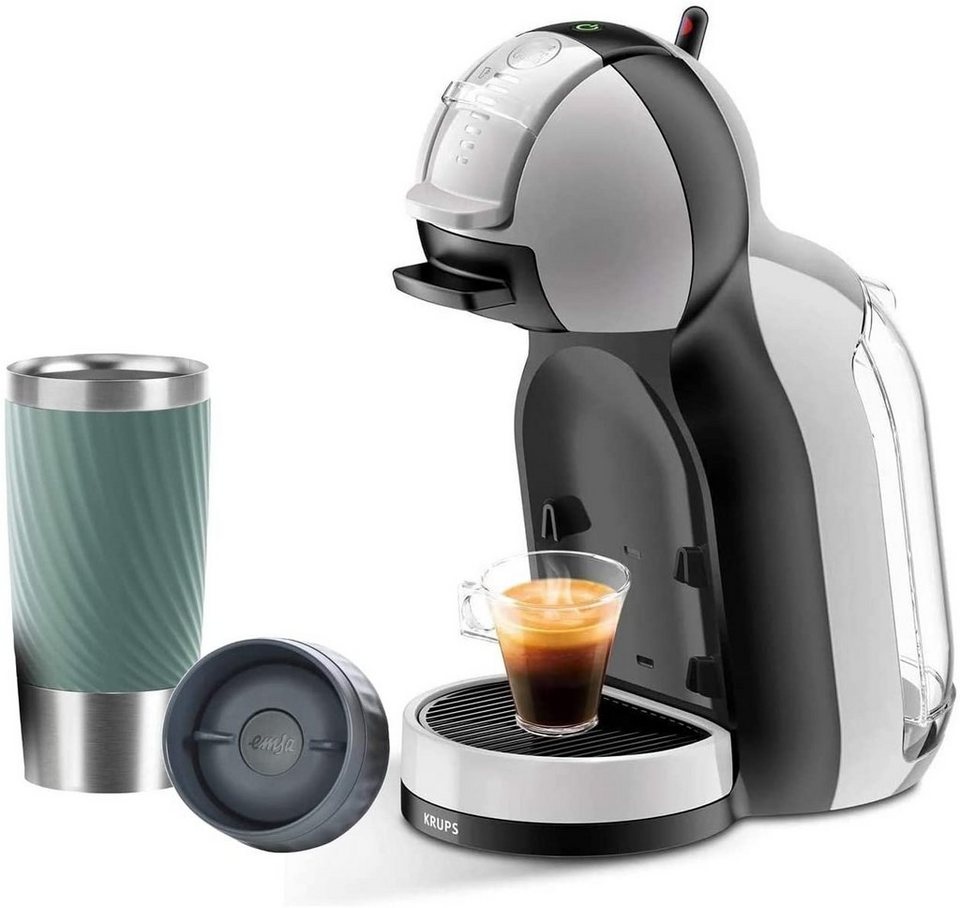 Krups Kapselmaschine KP123B, Krups Kaffeepadmaschine Kapselmaschine  Kaffeemaschine KP123B Nescafé Dolce Gusto Mini Me +Grün Emsa Travel Mug  Thermobecher, 15 bar Pumpendruck, 0,6 Liter Wassertank, 1500 Watt, Heiß-  und Kaltfunktion