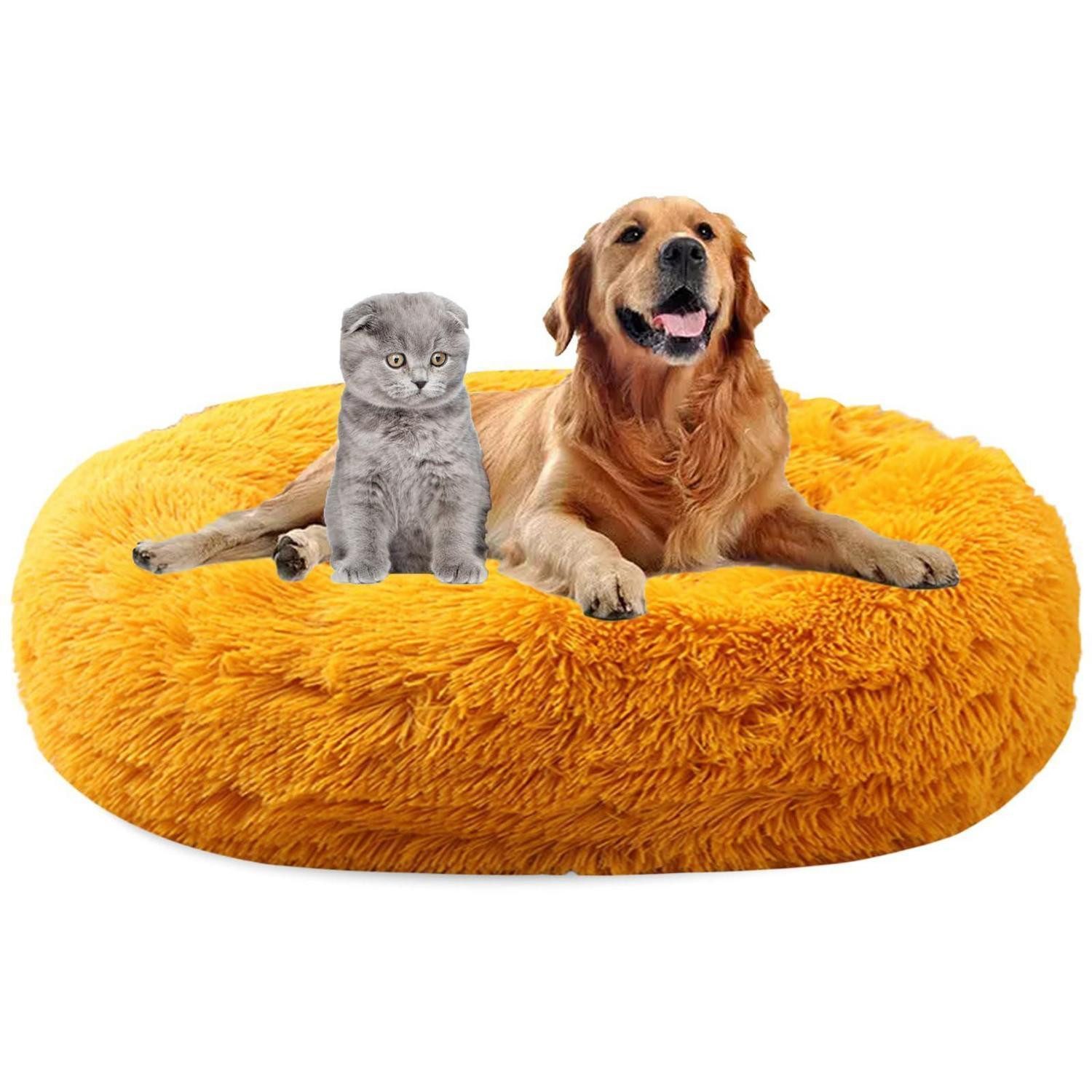 LuxusKollektion Hundebett Hundebett Flauschig Rund Plüsch Golden Ø40cm