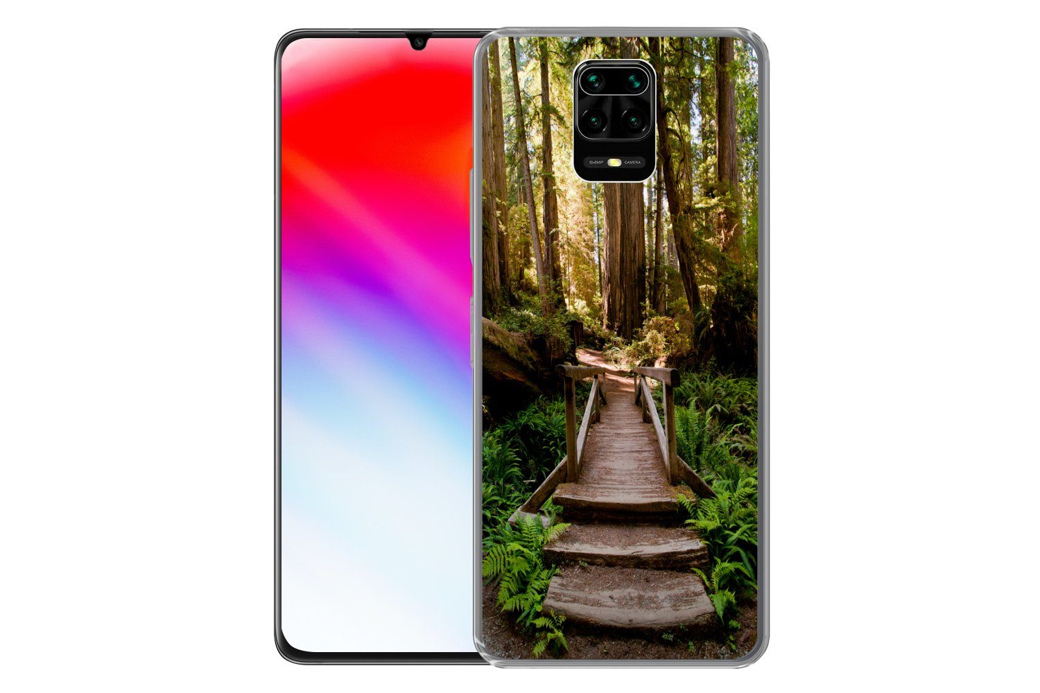 MuchoWow Handyhülle für Xiaomi Redmi Note 9 Pro Dschungel - Natur - Treppe - Bäume, Phone Case, Silikon, Schutzhülle Dünn