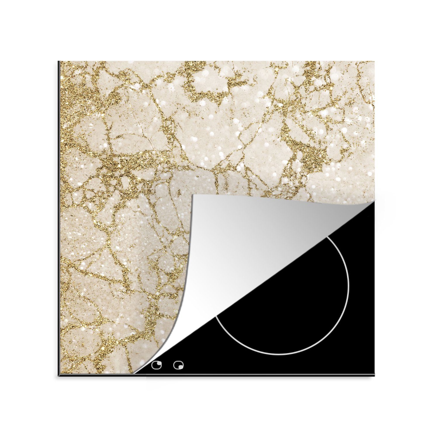 MuchoWow Herdblende-/Abdeckplatte Marmor - Gold - Glitter, Vinyl, (1 tlg), 78x78 cm, Ceranfeldabdeckung, Arbeitsplatte für küche