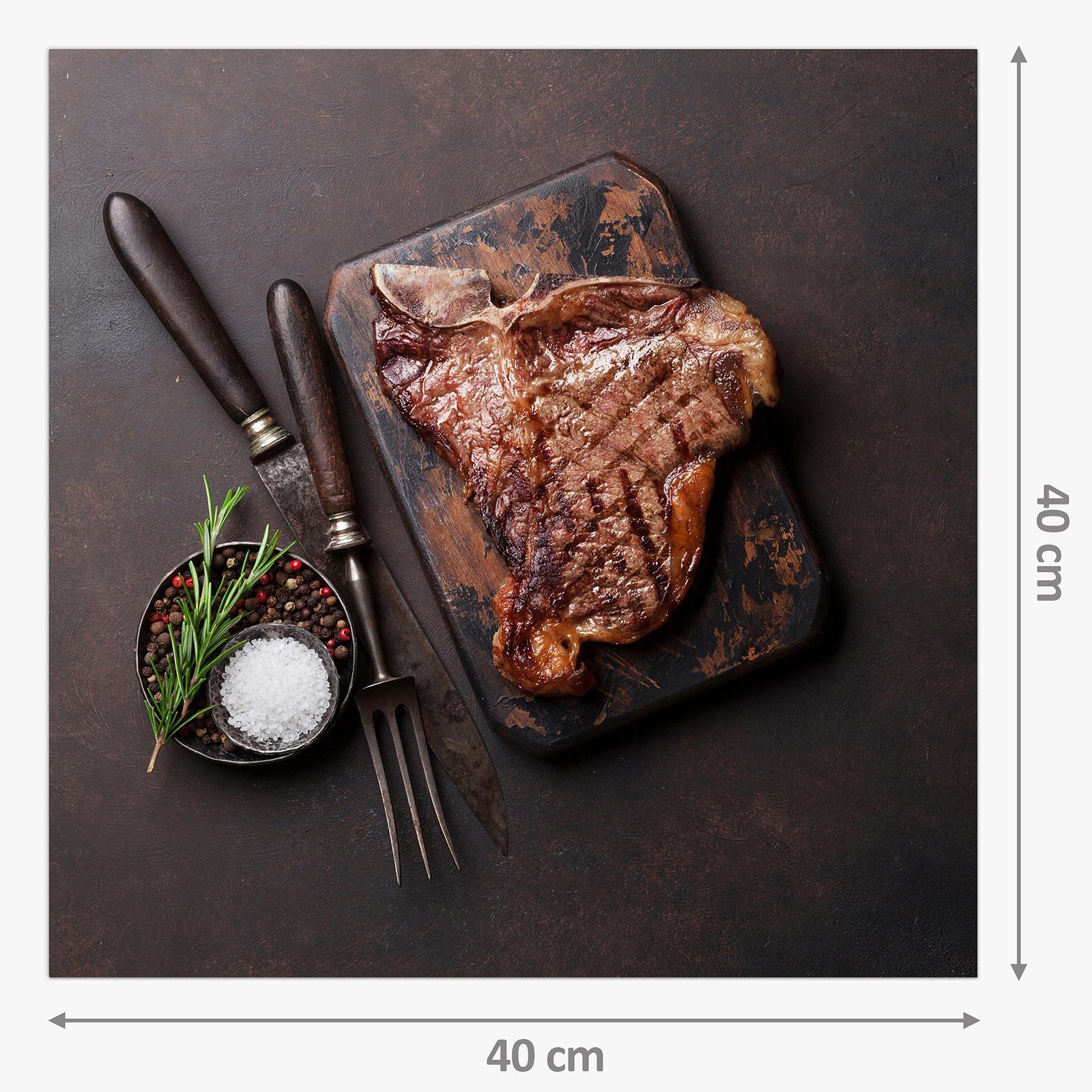 Glas Küchenrückwand Küchenrückwand Spritzschutz T-Bone mit Gegrilltes Steak Motiv Primedeco
