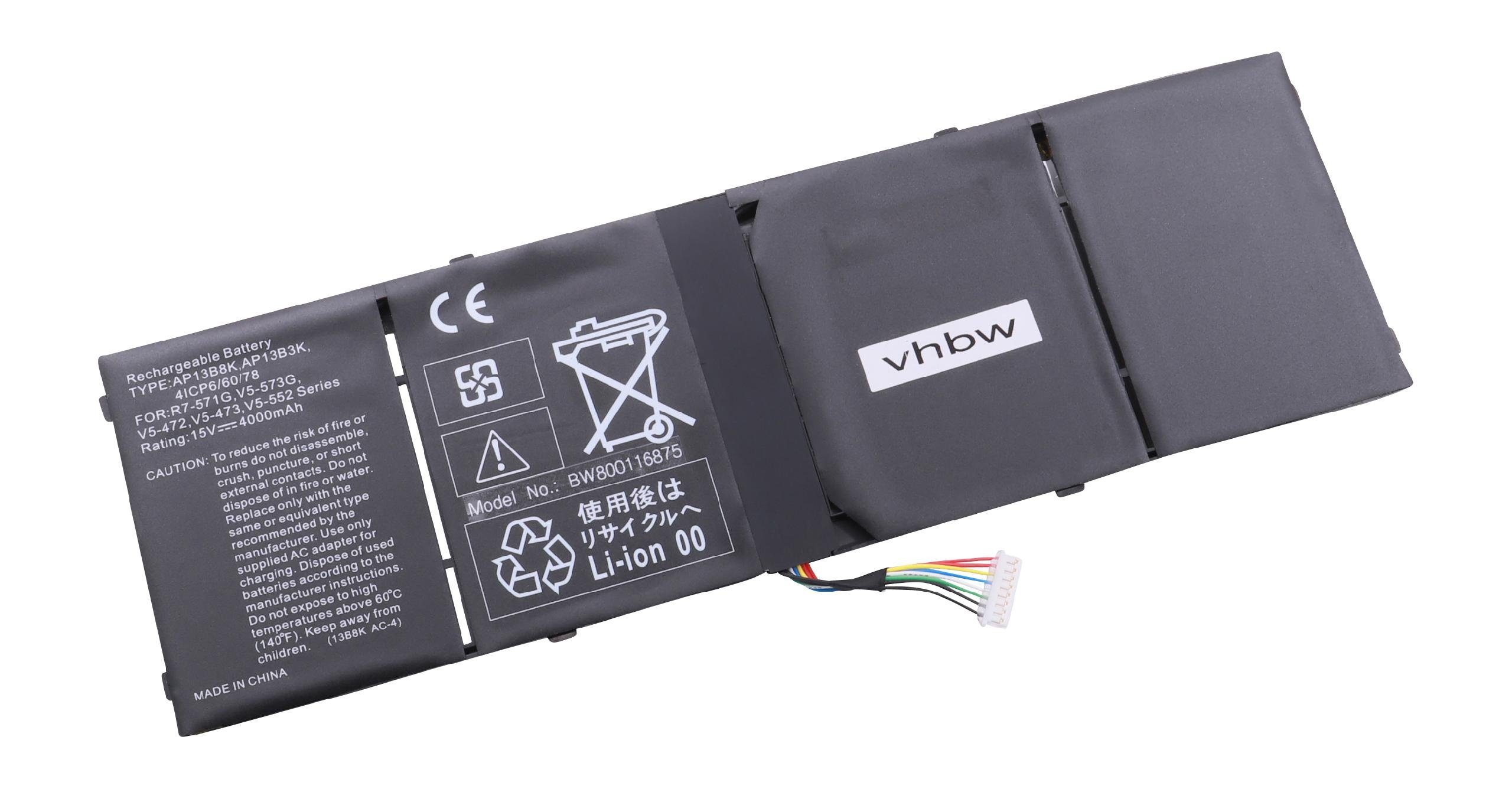 vhbw Laptop-Akku passend für Kompatibel mit Acer Aspire V5-552P-85558G50AII, V5-552P-85558G75AII, V5-552PG Notebook / Notebook / Netbook Notebook (4000mAh, 15V, Li-Ion) 4000 mAh