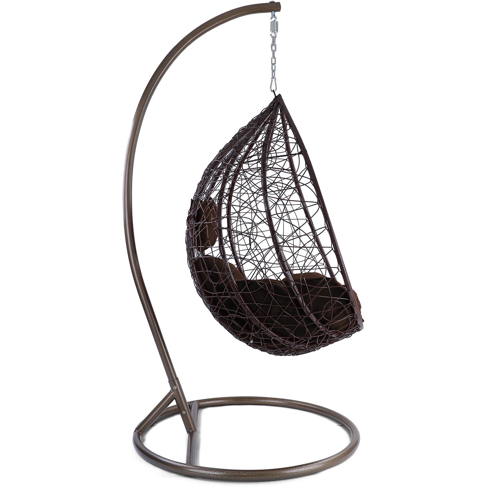 RAMROXX Hängesessel Luxus Miami XL Polyrattan Korb und Gestell braun Kissen günstig online kaufen