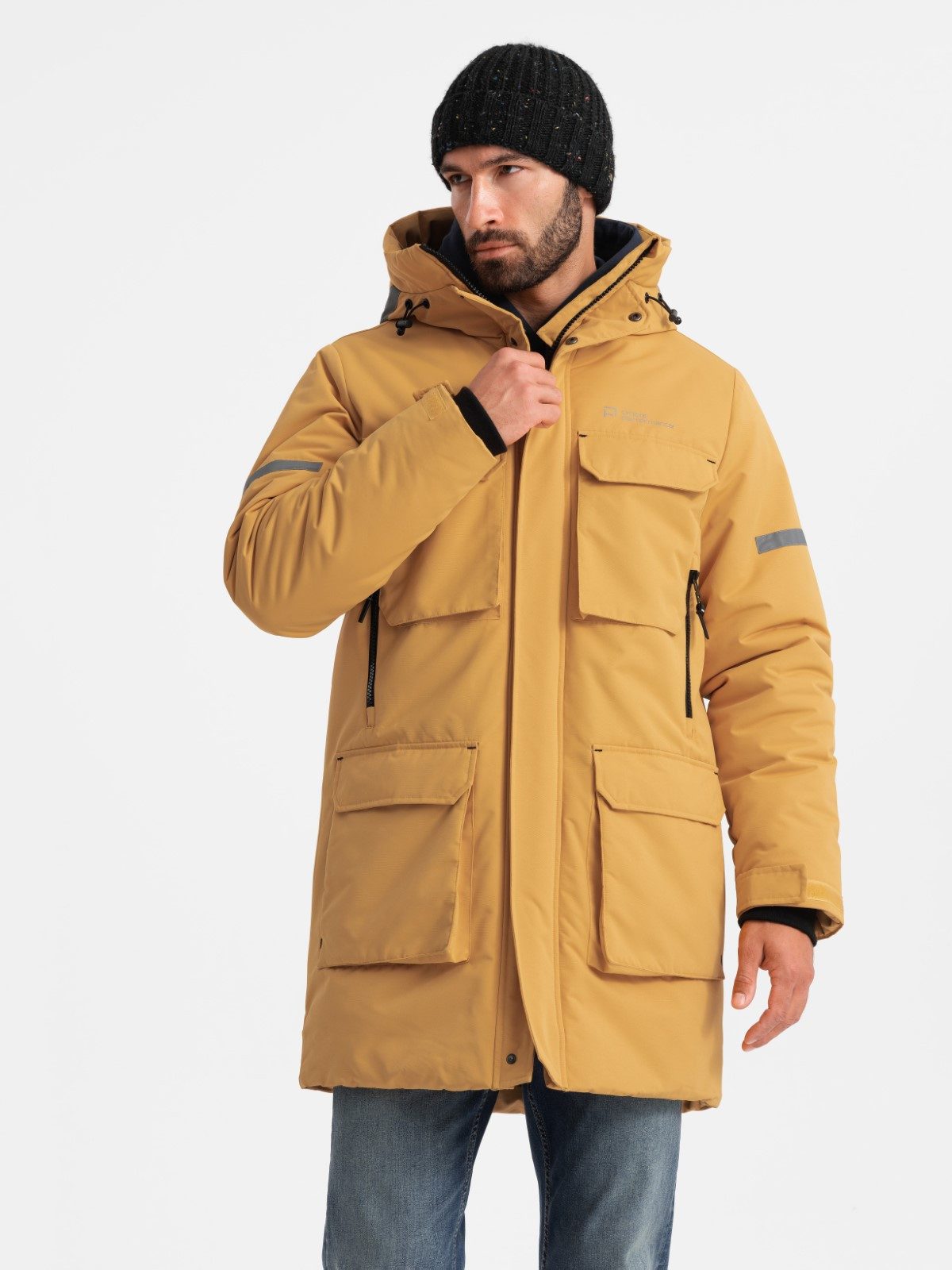 OMBRE Winterjacke Isolierte lange Jacke für Männer mit reflektierenden Elementen